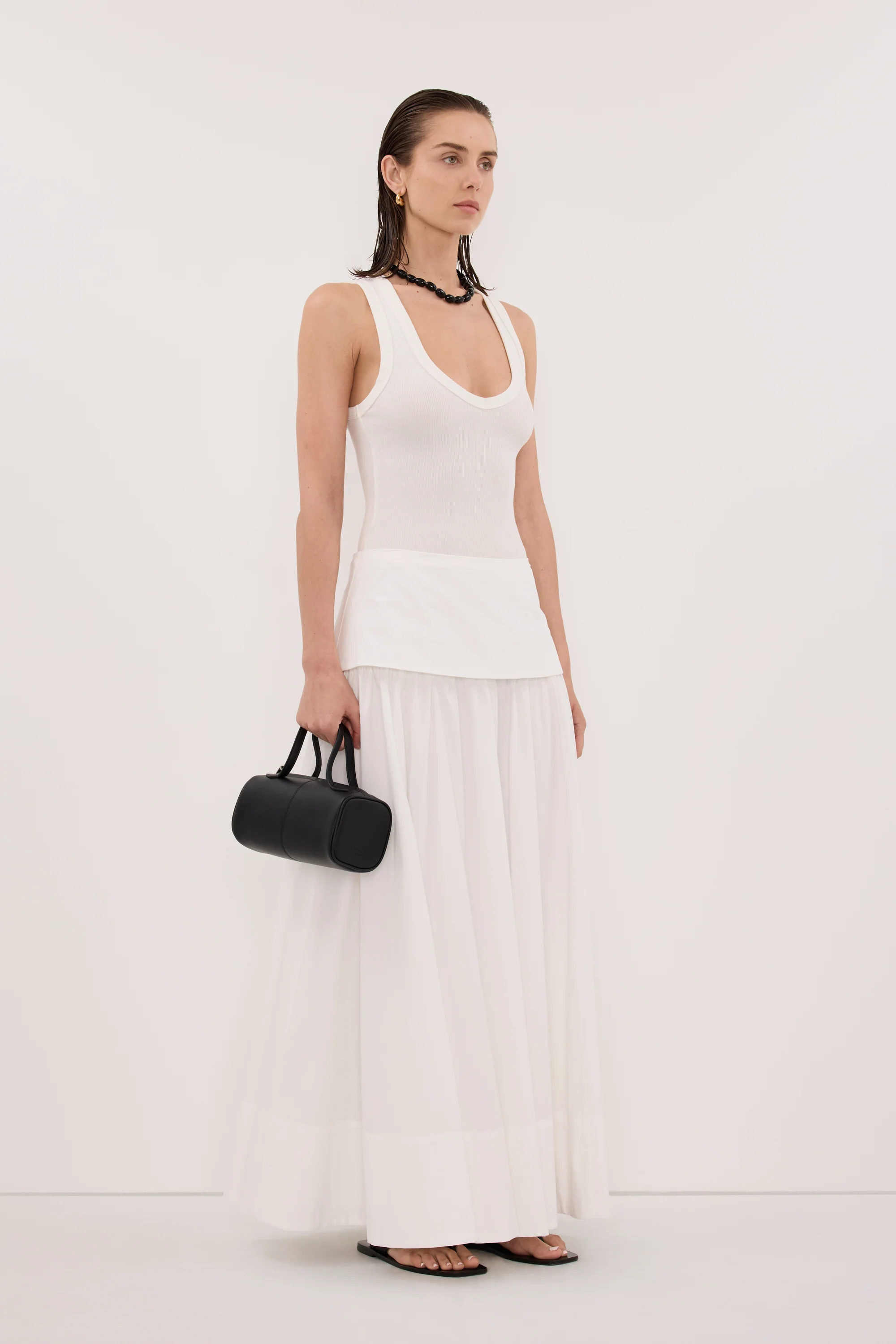 CLAIRE WHITE COTTON MIDI SKIRT - Image 9