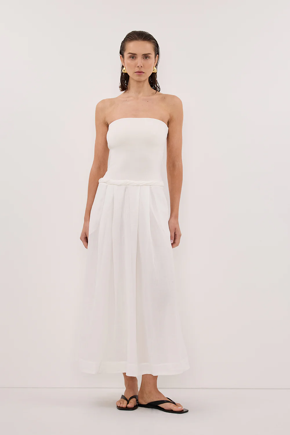 COCO WHITE STRAPLESS HYRBID MIDI DRESS