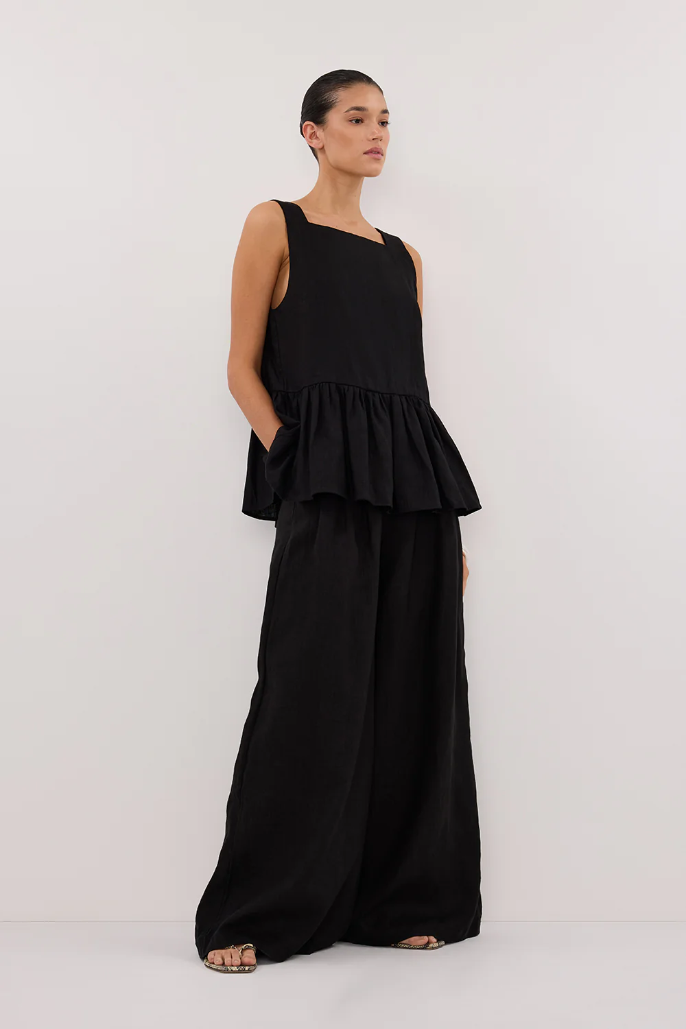 CODY BLACK WIDE LINEN PANT - Image 3