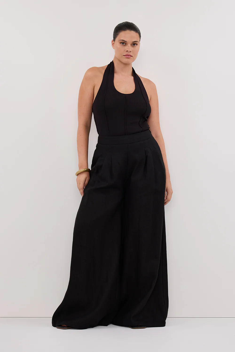 CODY BLACK WIDE LINEN PANT - Image 6