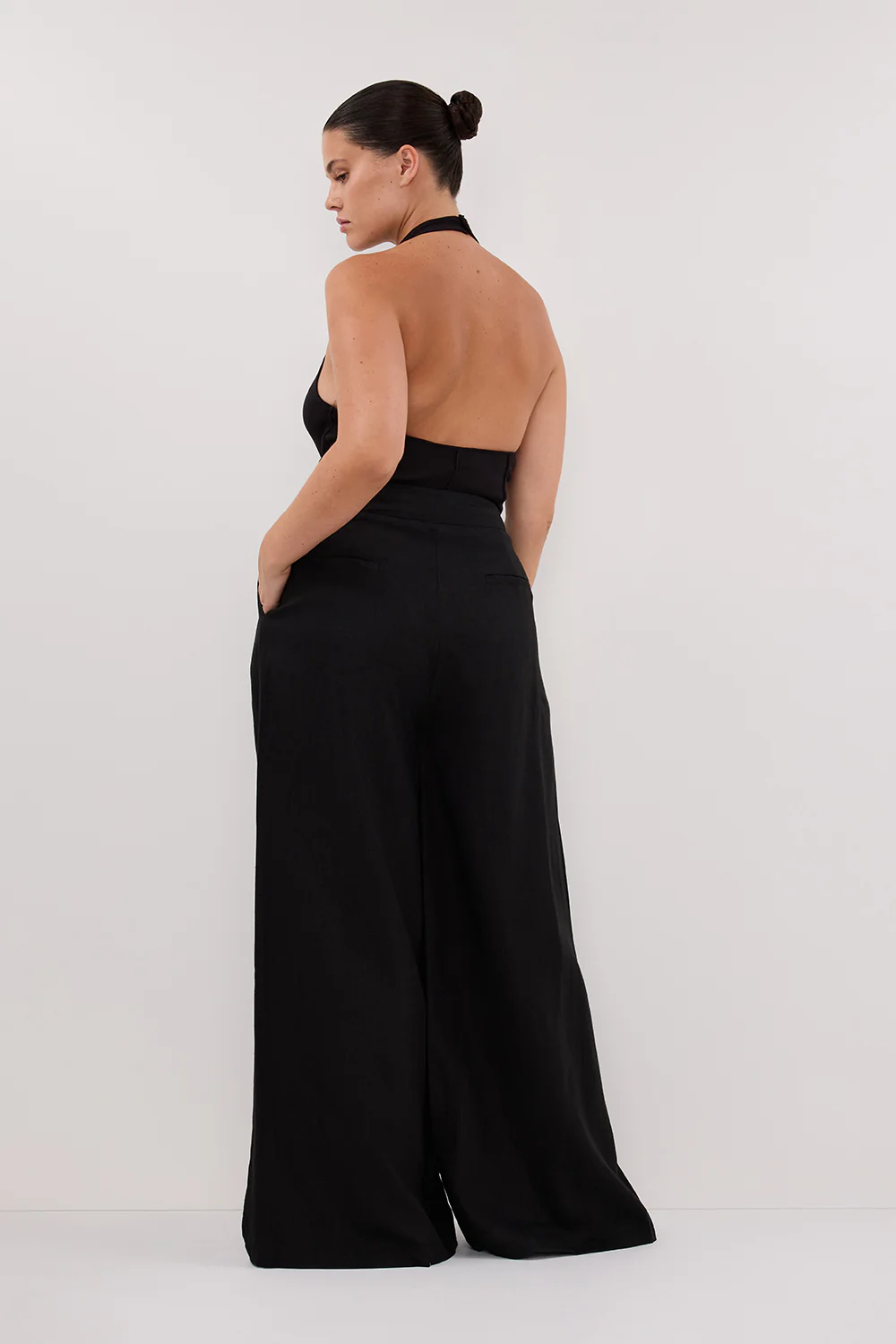 CODY BLACK WIDE LINEN PANT - Image 7