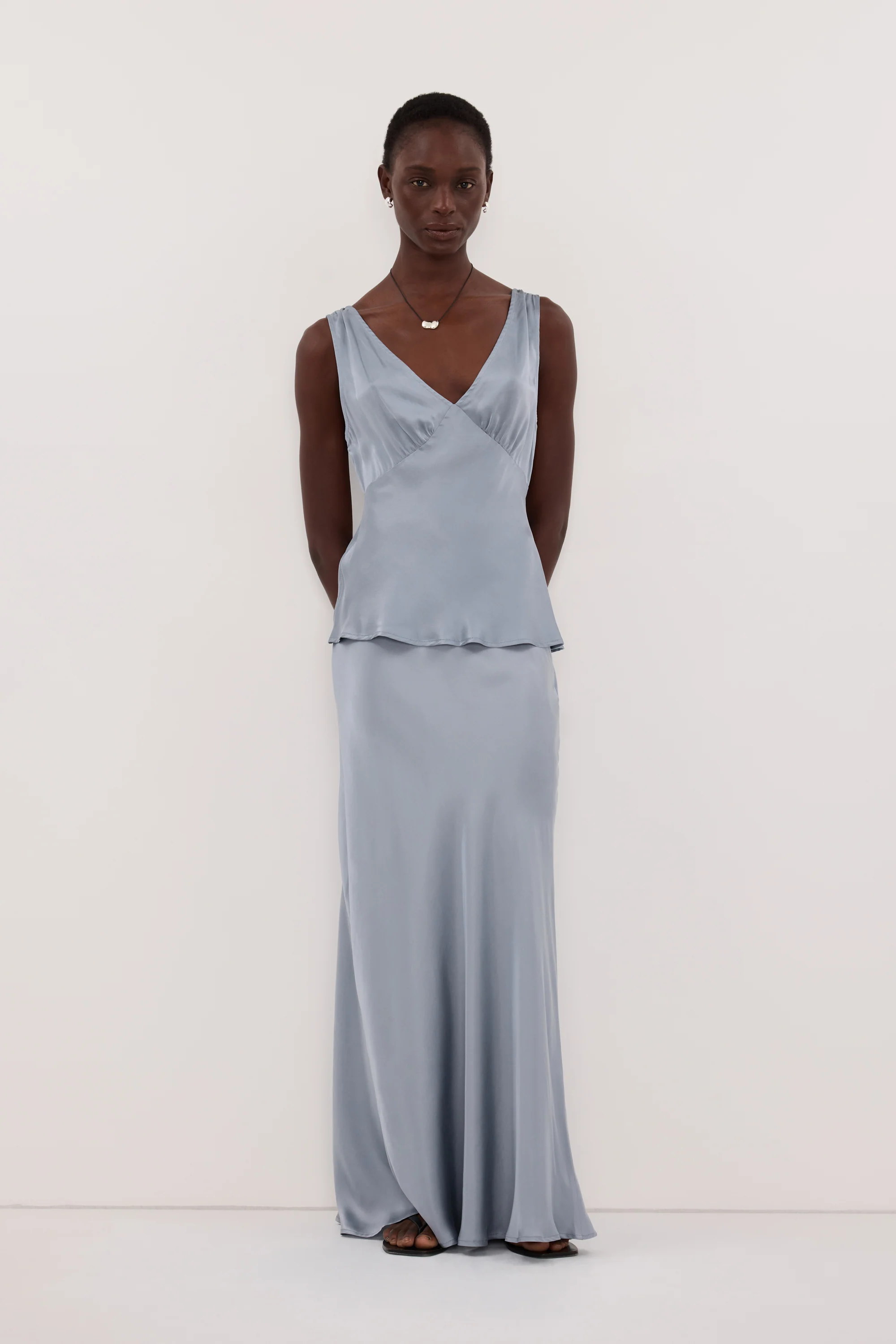 COLETTE DUSTY BLUE SILK MAXI SKIRT - Image 3