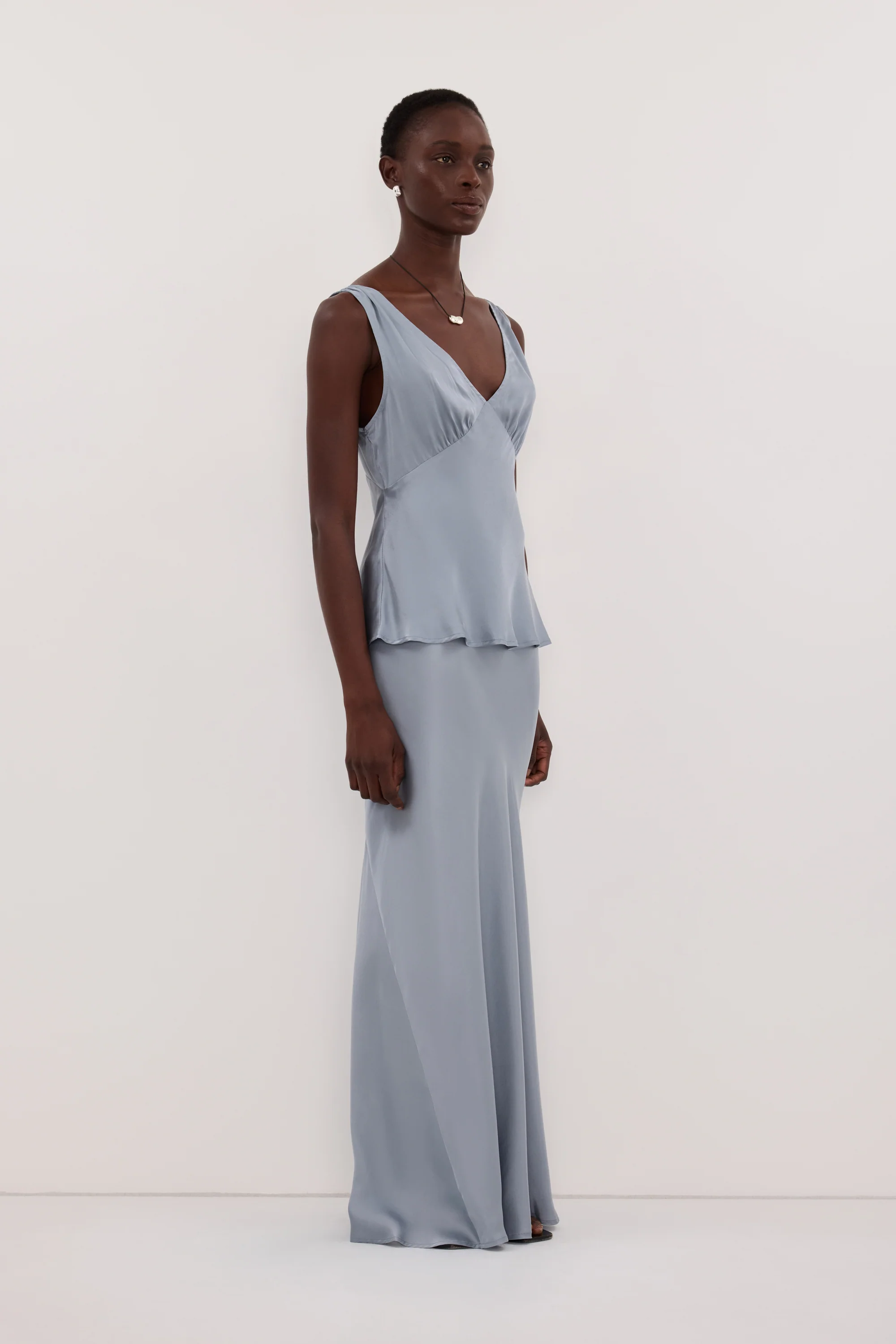 COLETTE DUSTY BLUE SILK MAXI SKIRT - Image 4