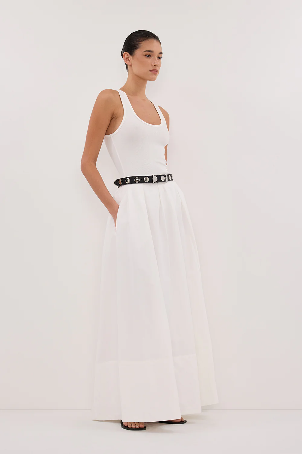 CONAGH WHITE POPLIN MIDI SKIRT - Image 3