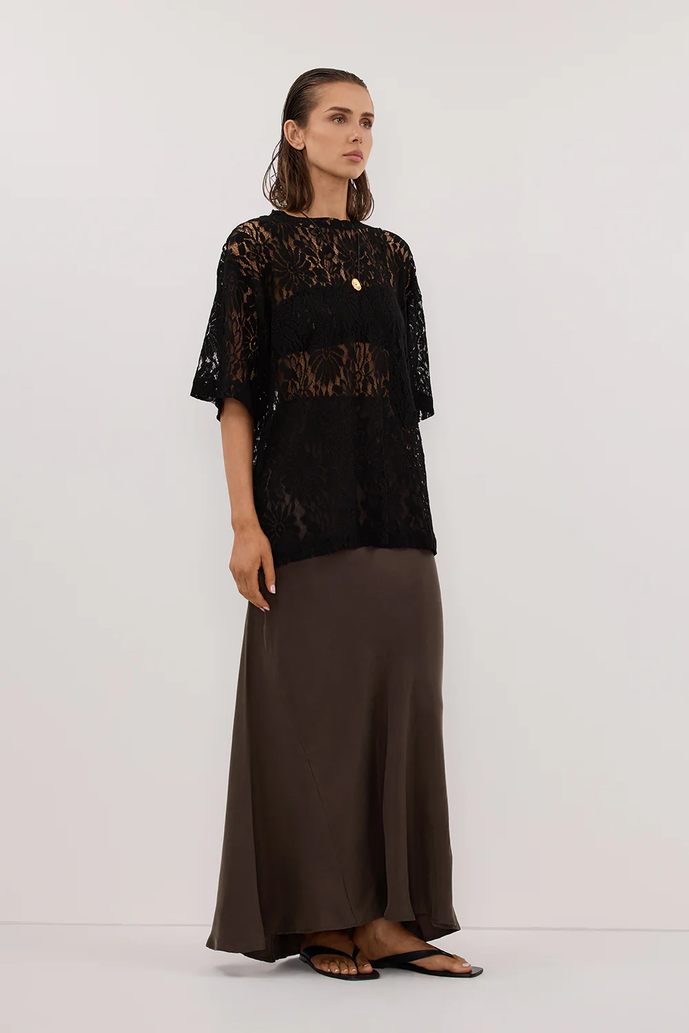 CONNIE BITTER CHOC CUPRO MAXI SKIRT - Image 3