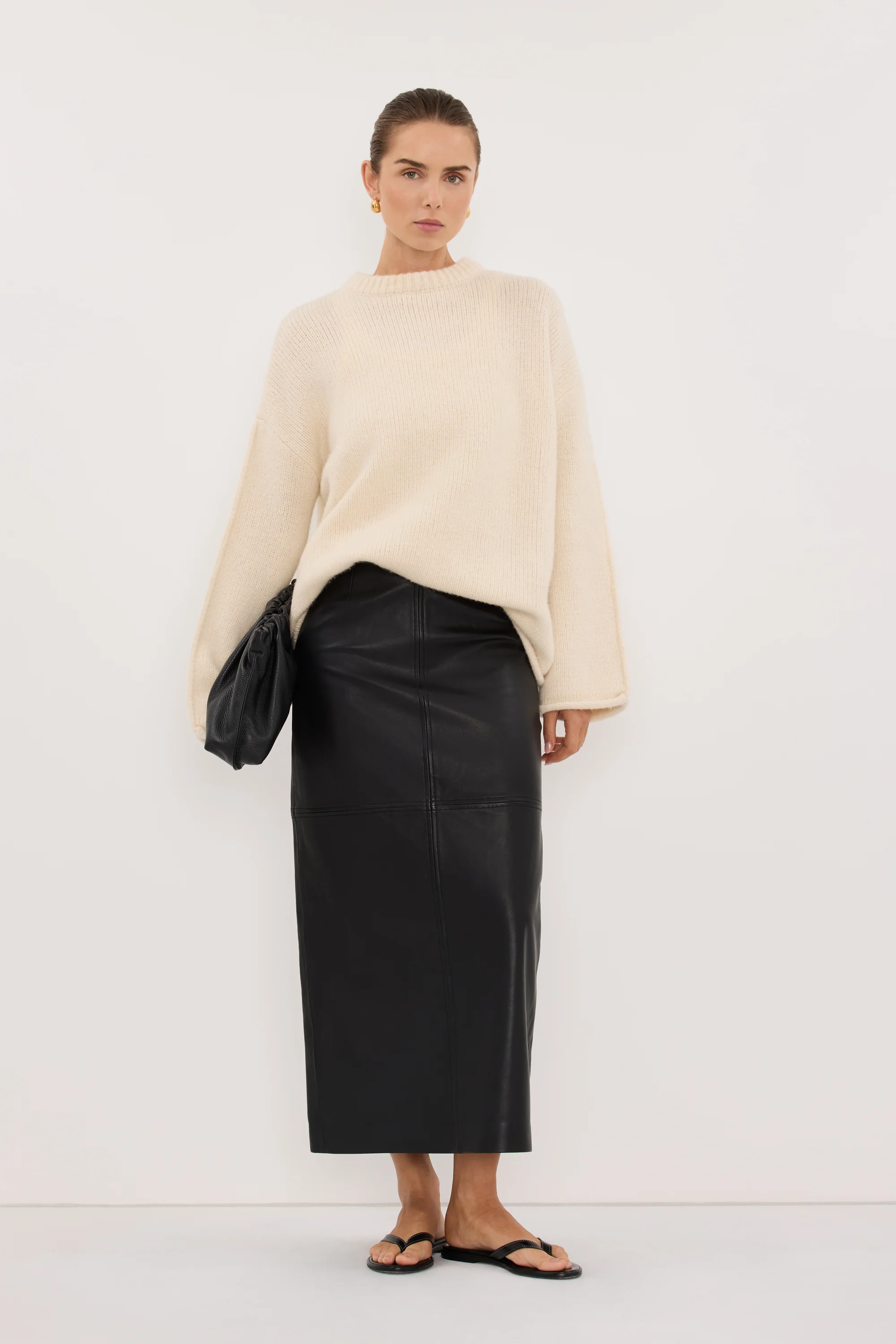 COOPER BLACK LEATHER MIDI SKIRT