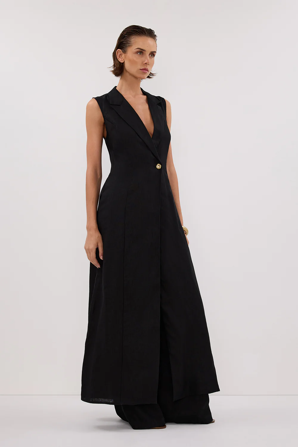 CORA BLACK LINEN MIDI DRESS - Image 2