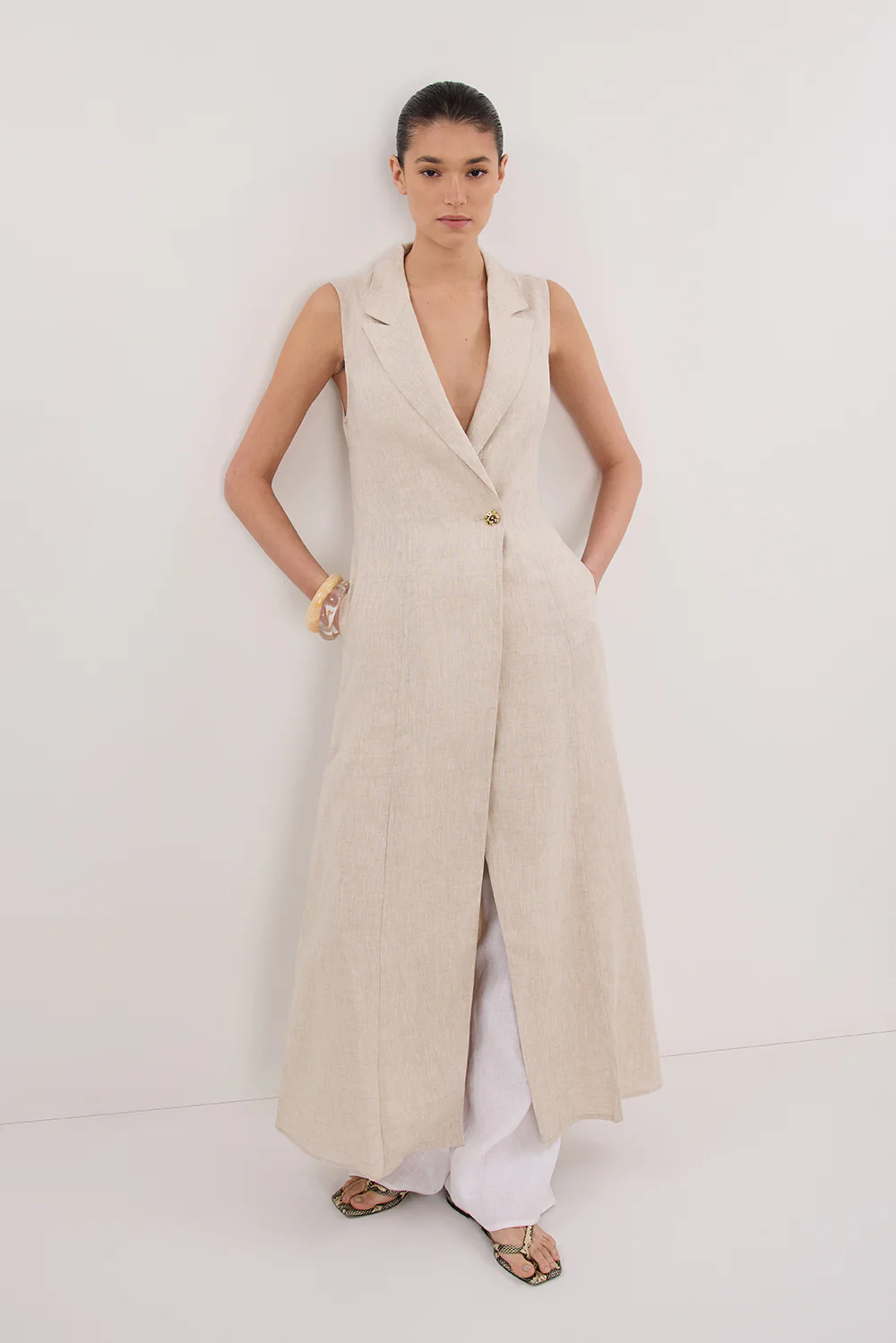CORA NATURAL MIDI LINEN DRESS
