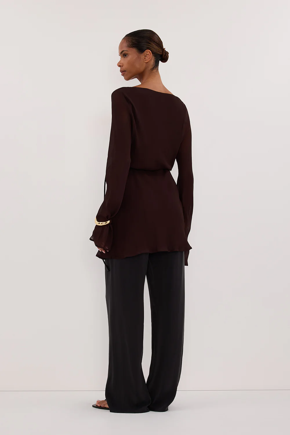 CORFU DARK CHOC SLEEVED MINI DRESS - Image 4
