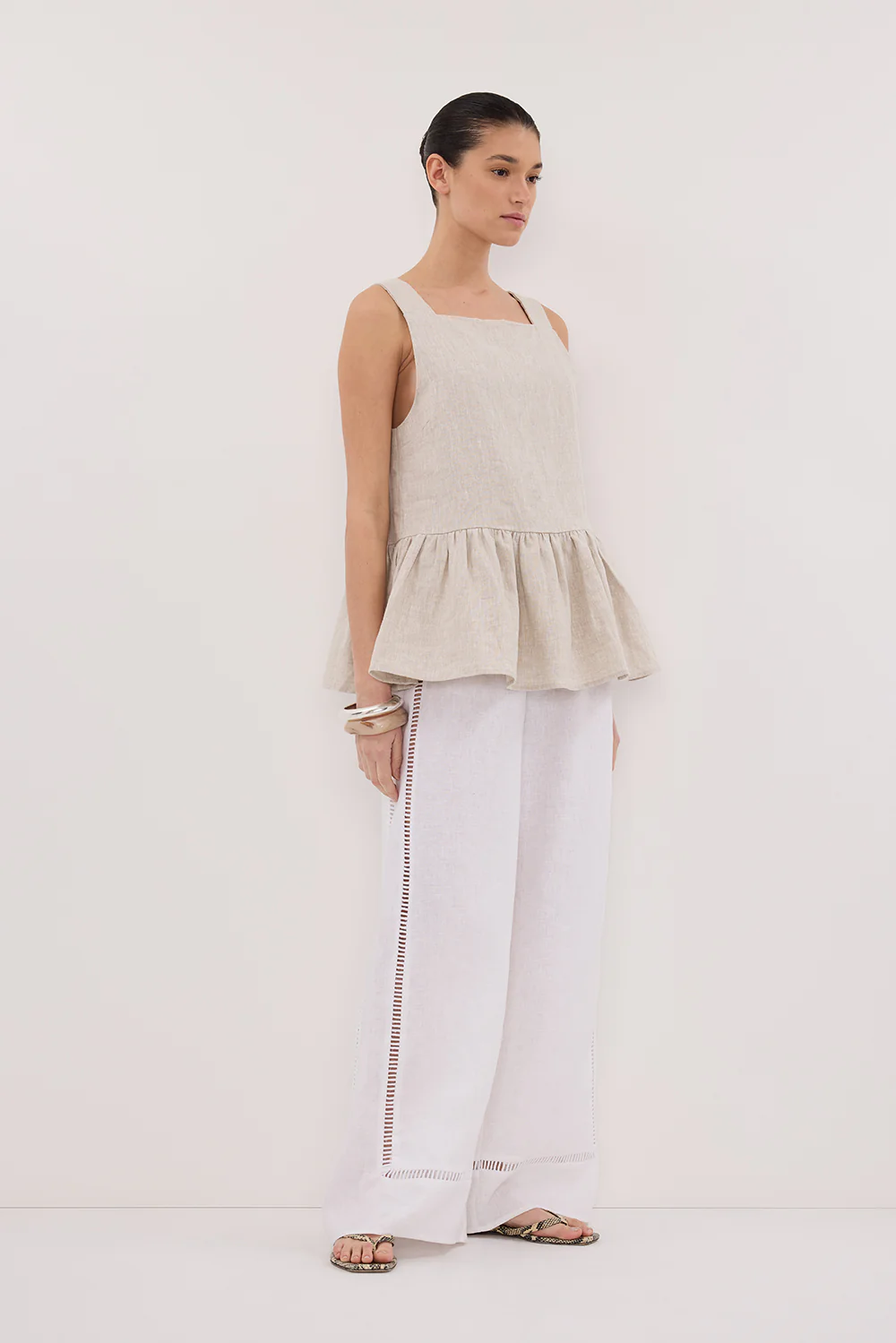DAISY NATURAL LINEN PEPLUM TOP - Image 3