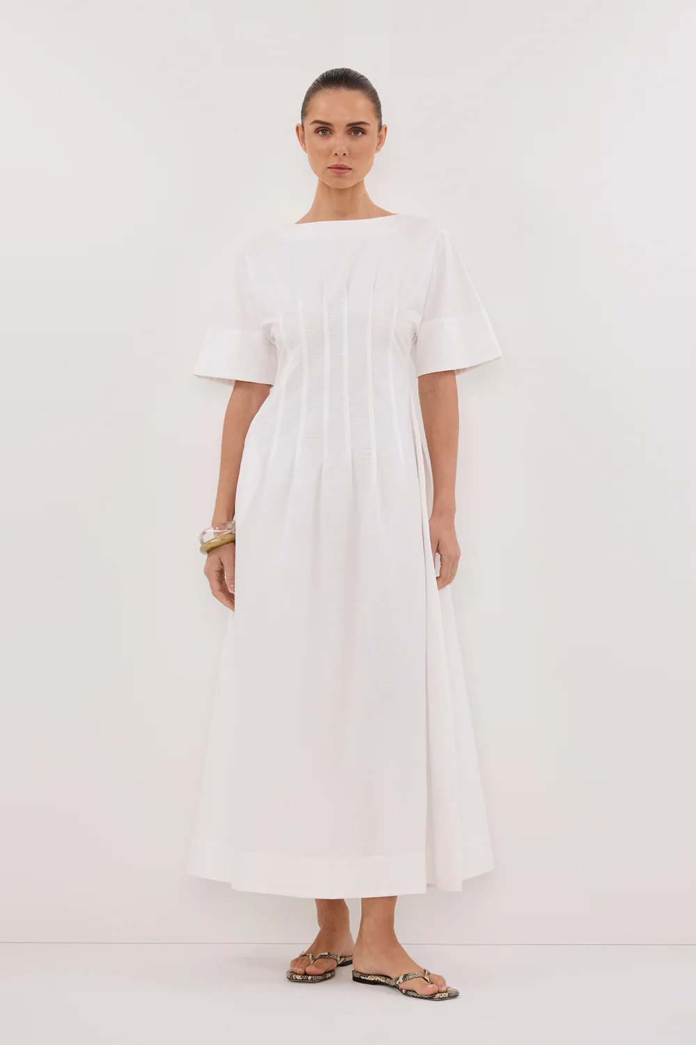 DAPHNE WHITE SLEEVED MIDI DRESS