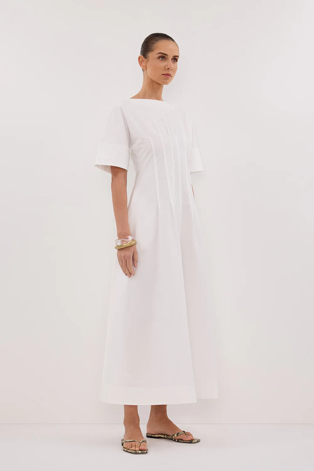 DAPHNE WHITE SLEEVED MIDI DRESS - Image 3