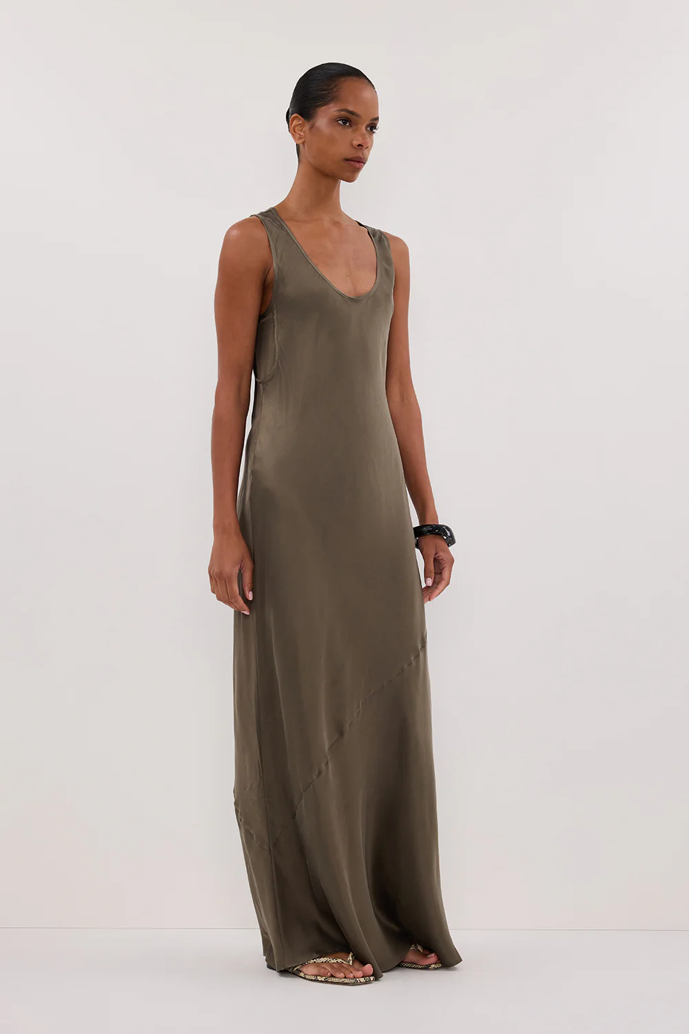 DARCY OLIVE SILK MAXI DRESS - Image 3