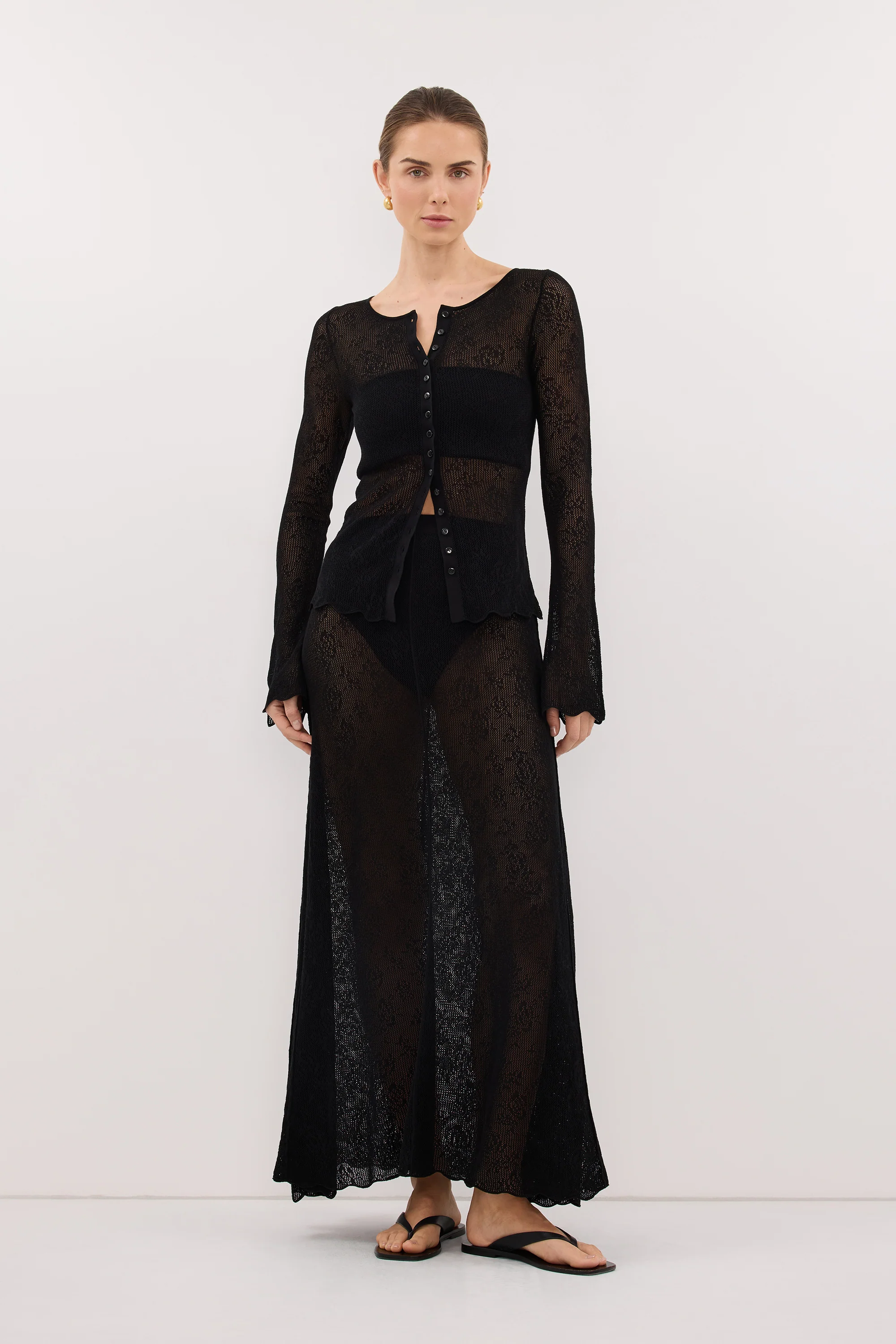 DELIA BLACK LACE BUTTON FRONT TOP