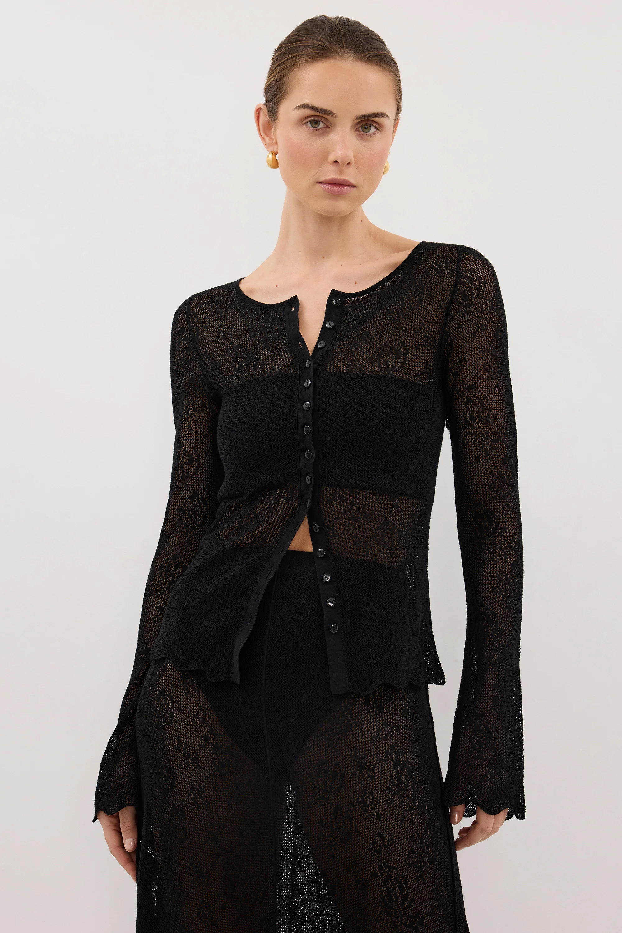 DELIA BLACK LACE BUTTON FRONT TOP - Image 2