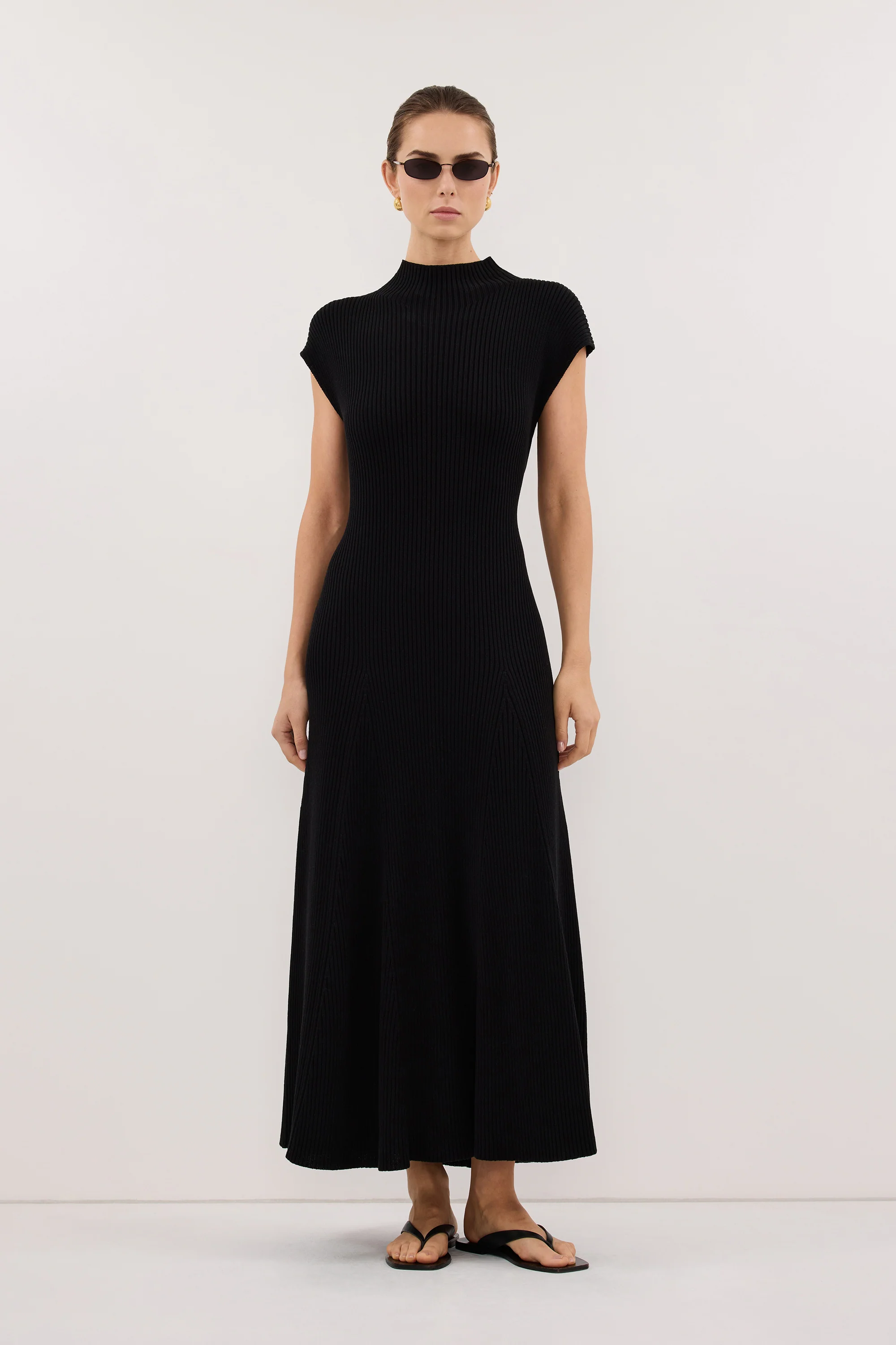 DELLA BLACK KNIT MIDI DRESS - Image 3