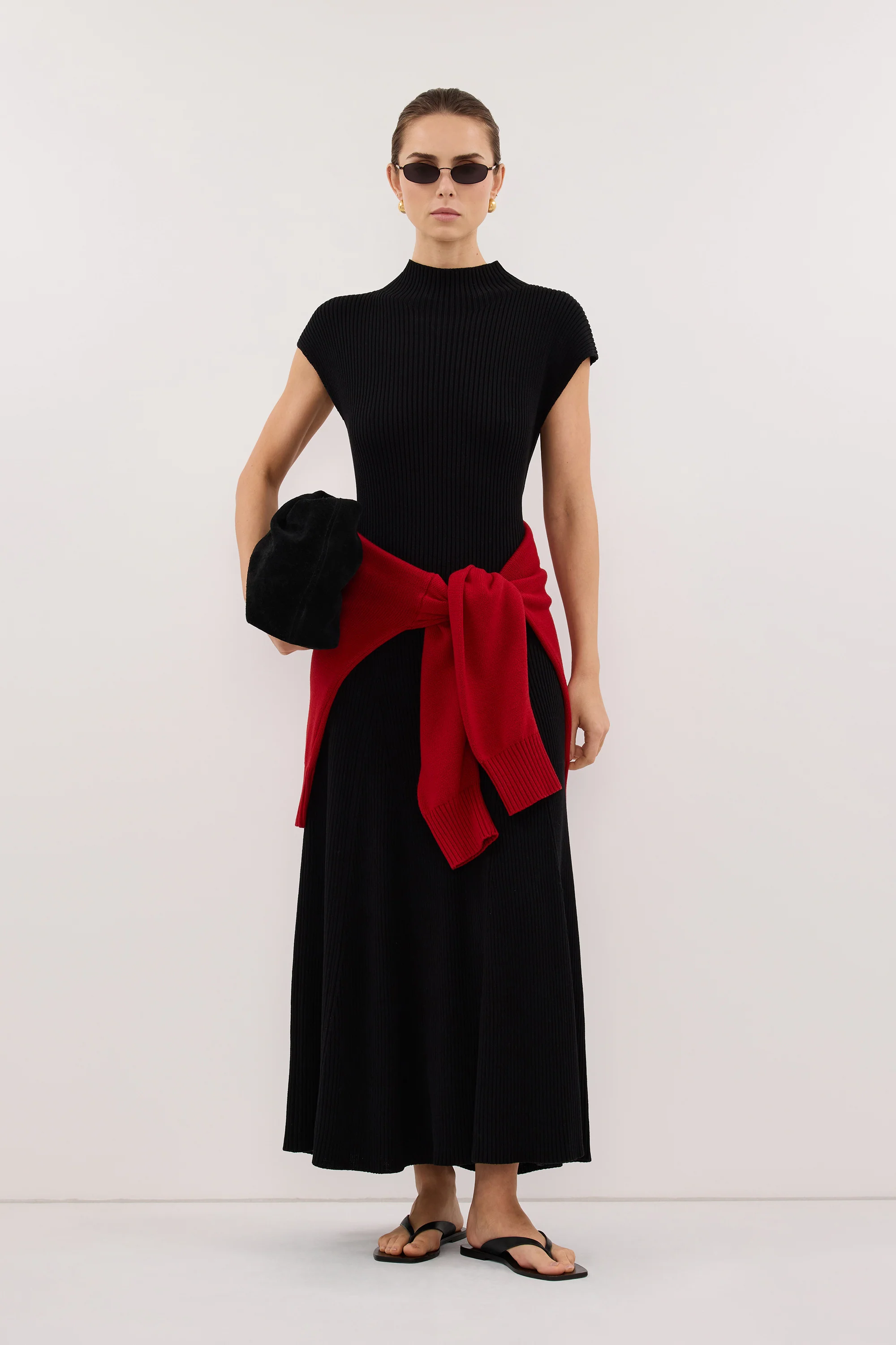 DELLA BLACK KNIT MIDI DRESS - Image 7