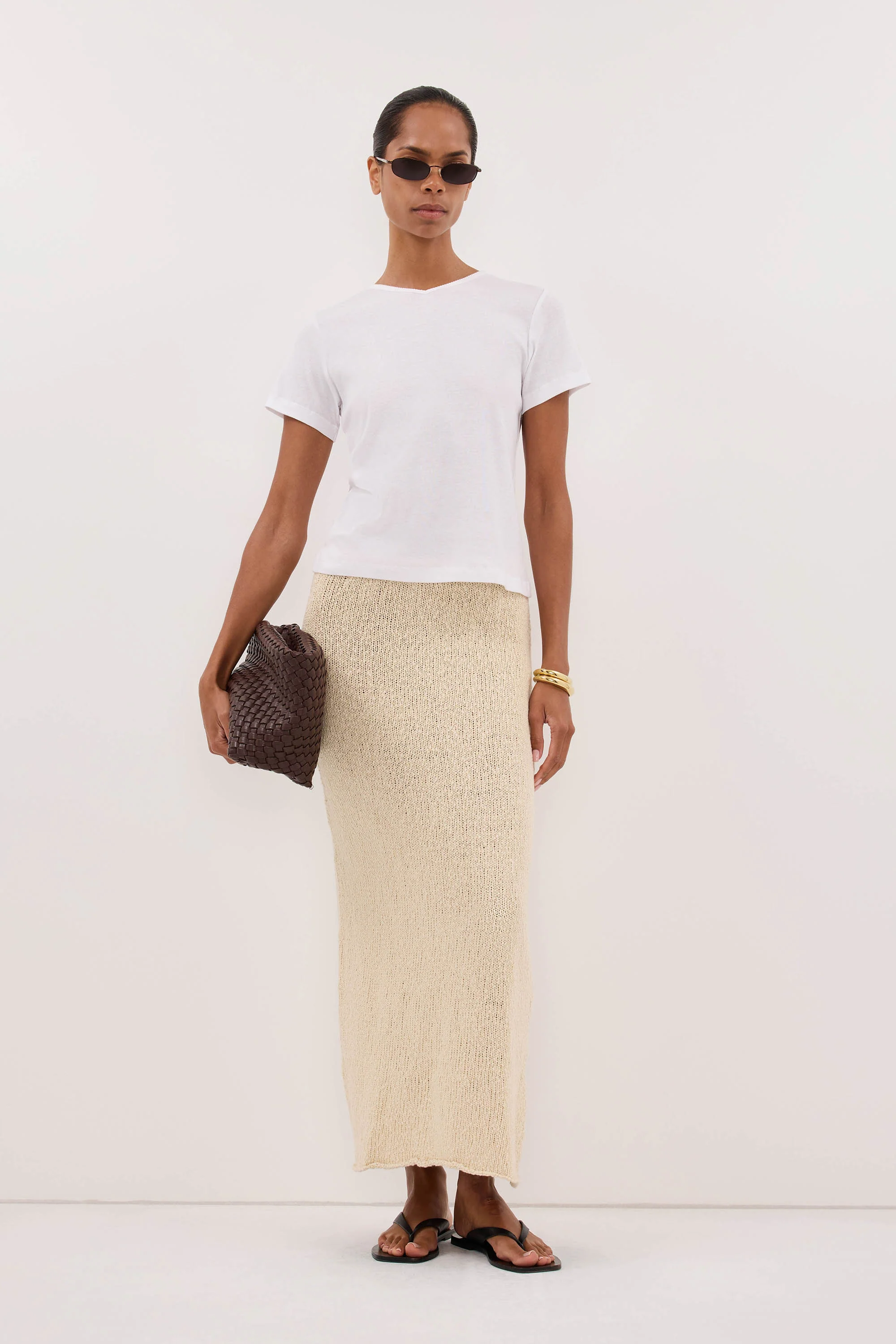 DINA NATURAL KNIT MIDI SKIRT