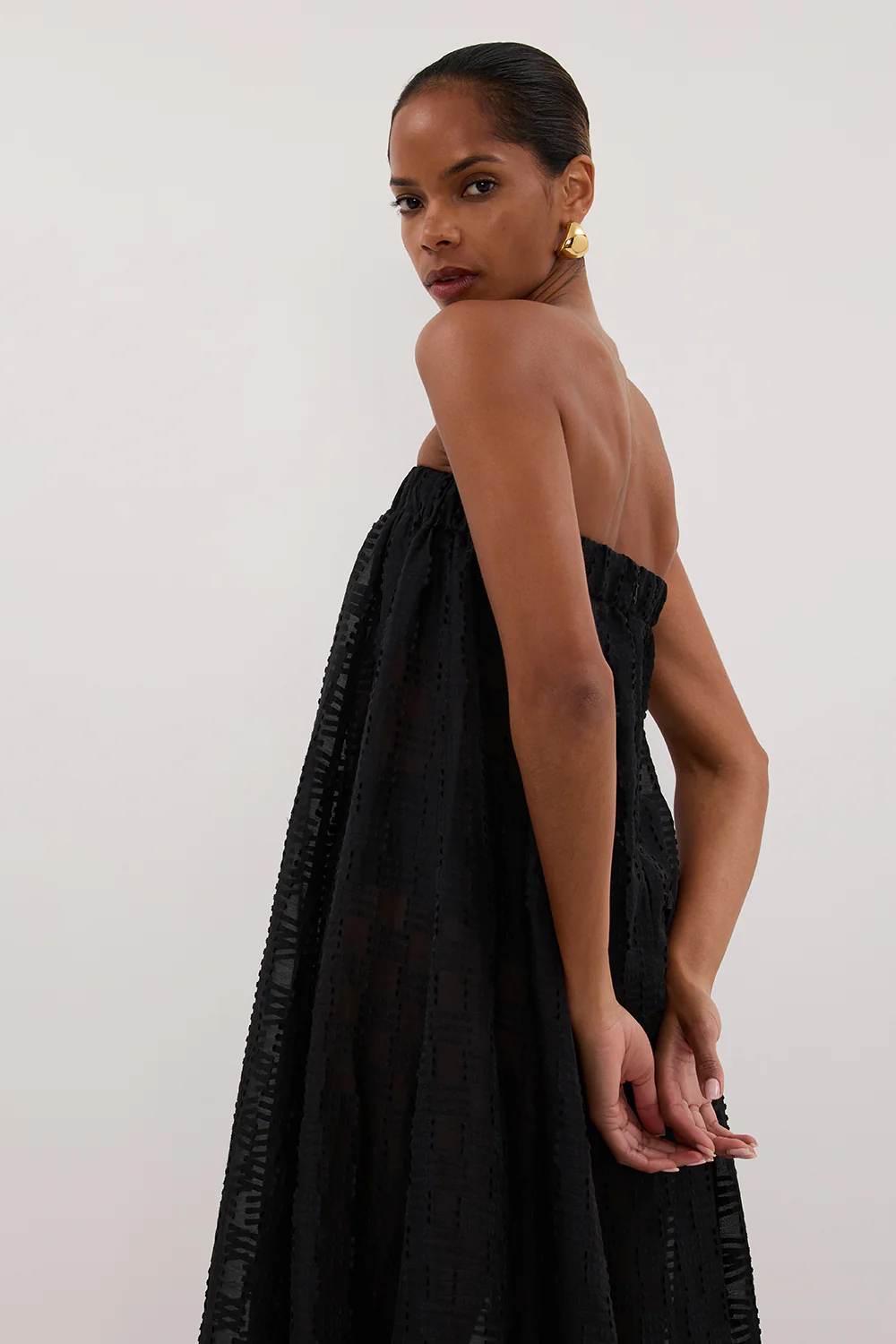 ELBA BLACK SHEER STRAPLESS DRESS - Image 2
