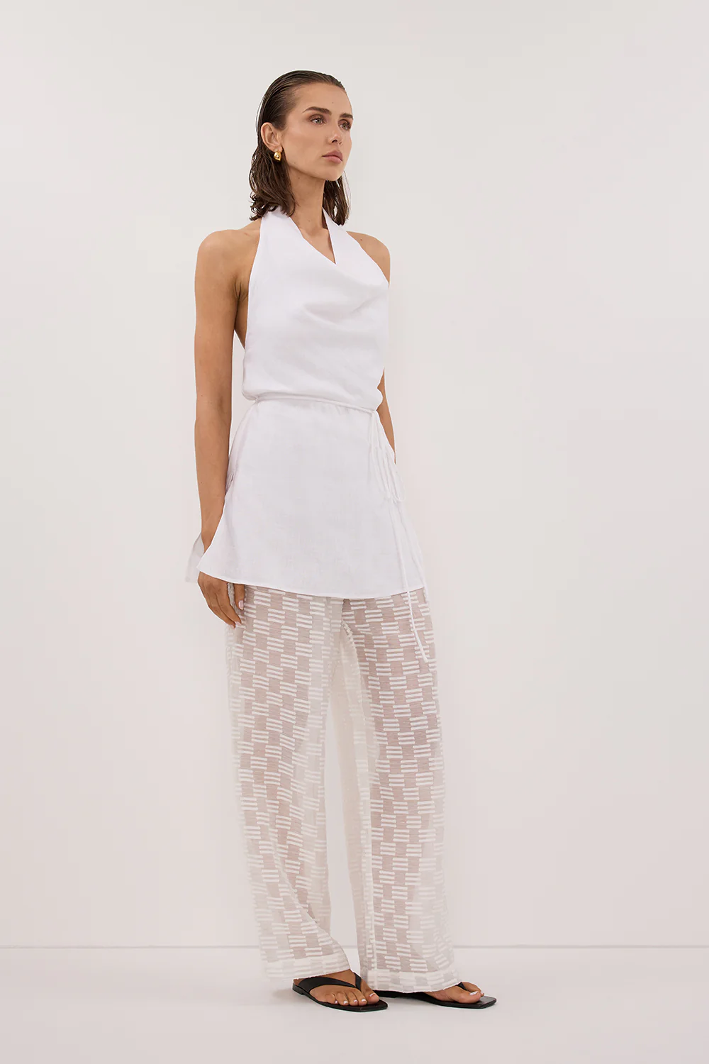 ELBA WHITE SHEER CHECK PANT - Image 3