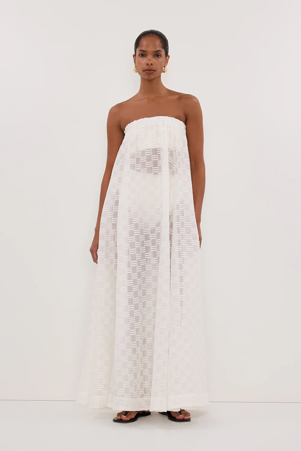 ELBA WHITE SHEER STRAPLESS DRESS - Image 5