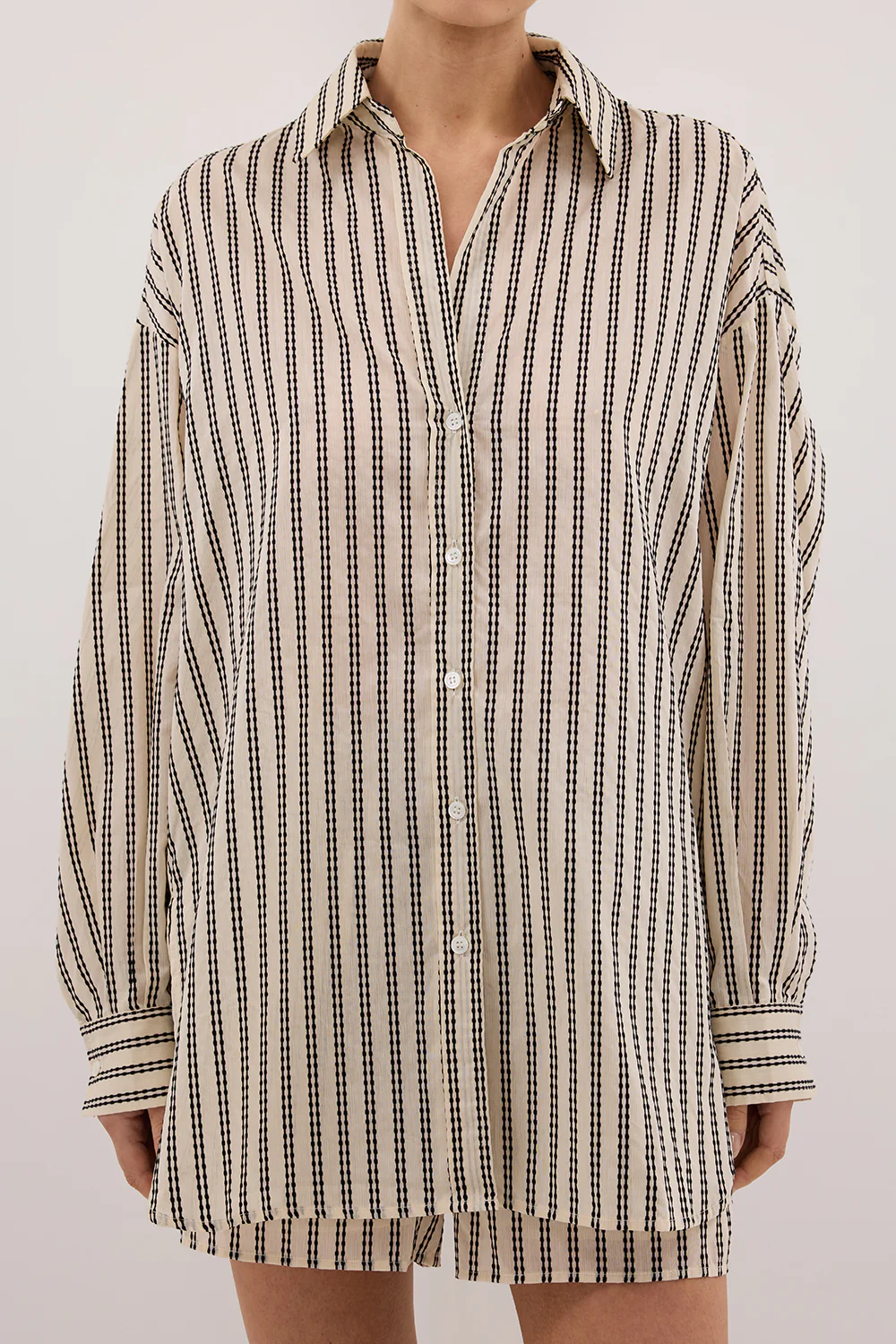 ELLIE CREAM OVERSIZED LONG SLEEVE STRIPE SHIRT - Image 6