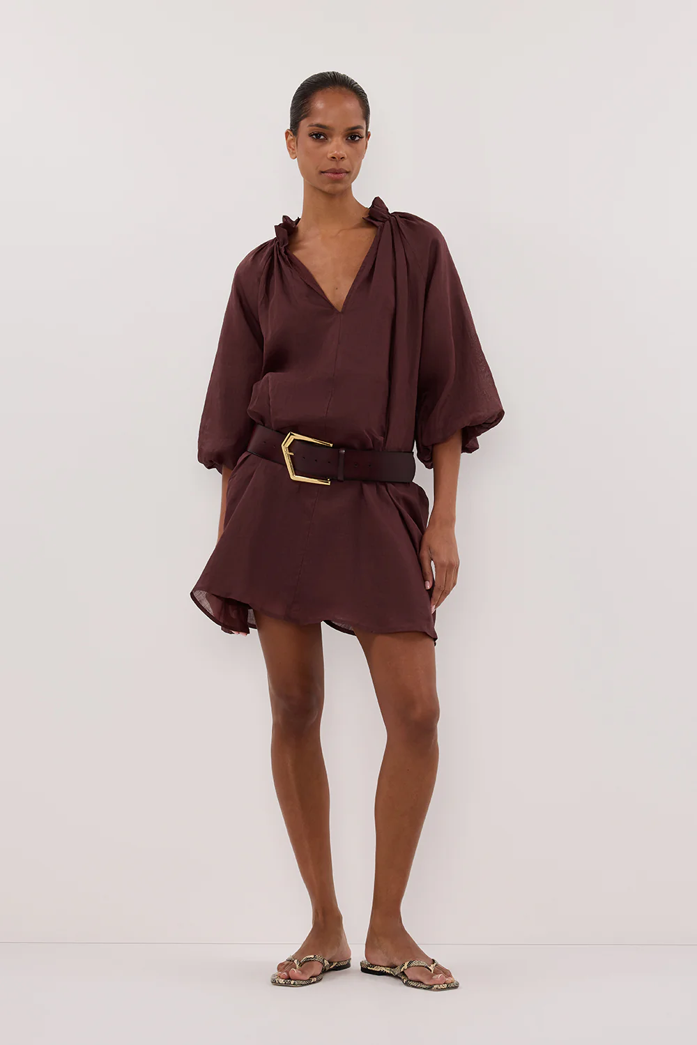 ELLIE WALNUT RAMIE SMOCK MINI DRESS