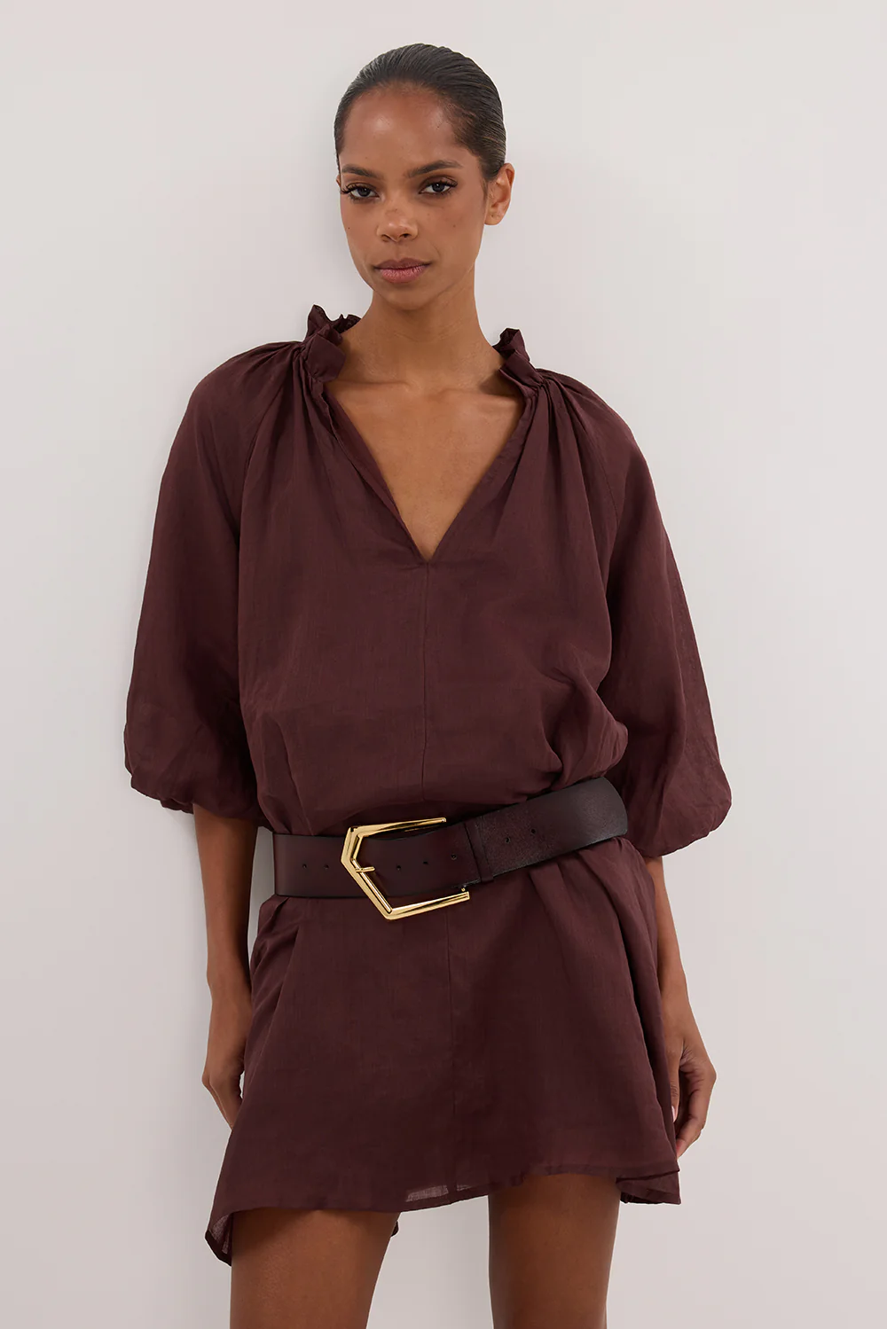 ELLIE WALNUT RAMIE SMOCK MINI DRESS - Image 2