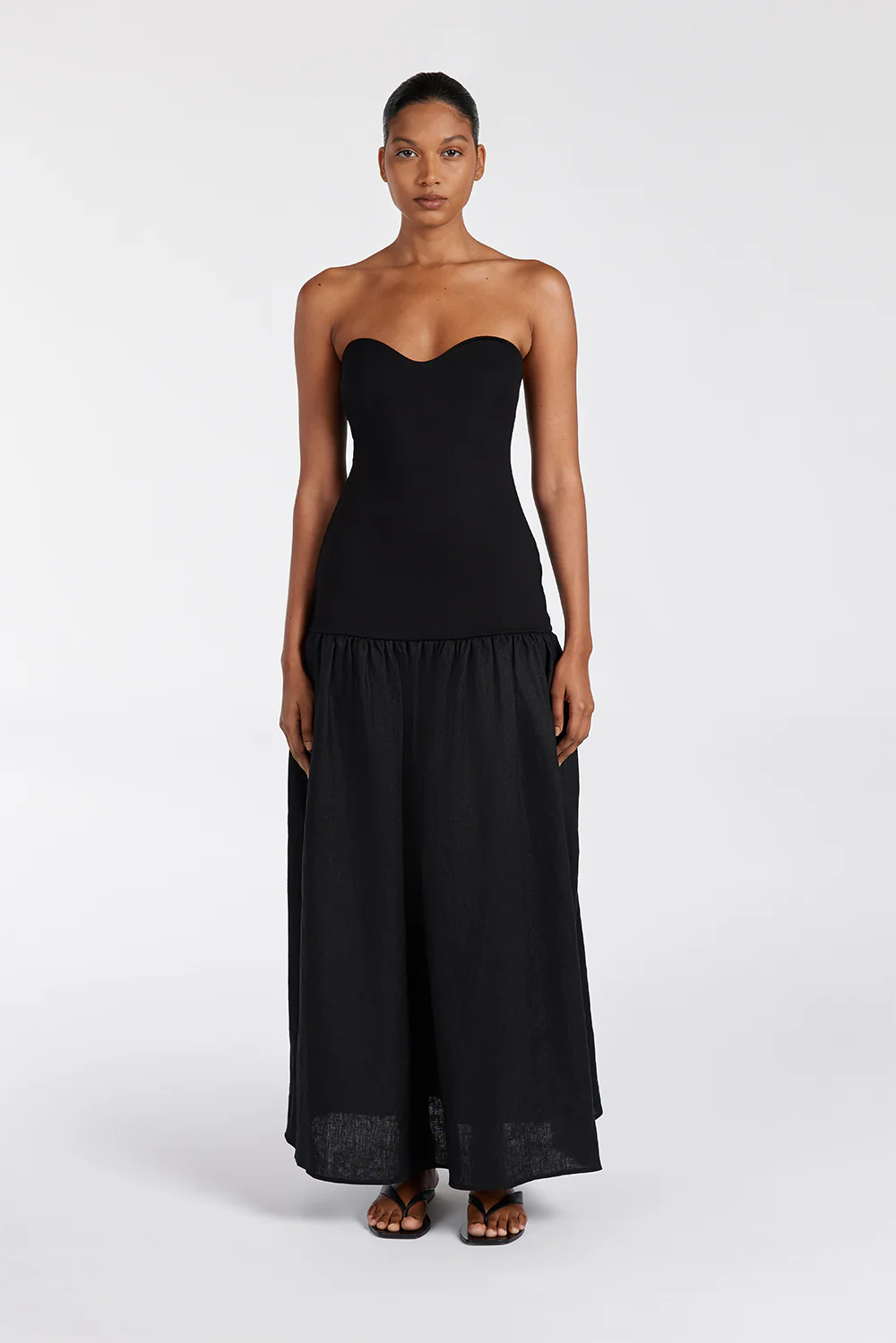 ELLISON BLACK STRAPLESS MIDI DRESS