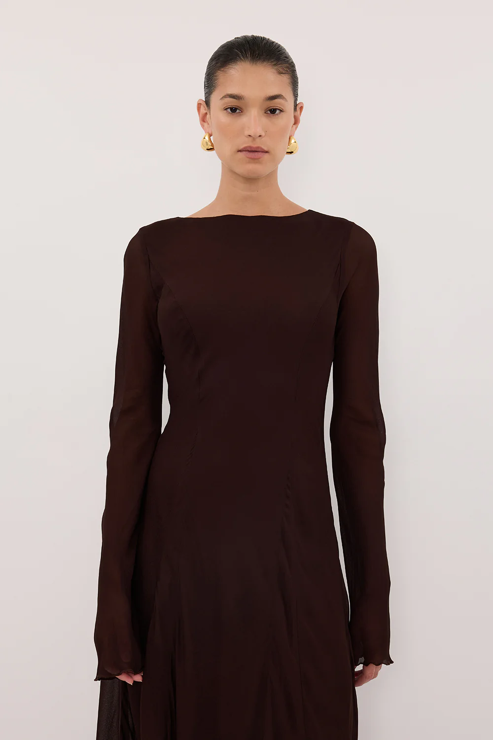 ELODIE DARK CHOC LONG SLEEVE MAXI DRESS - Image 2