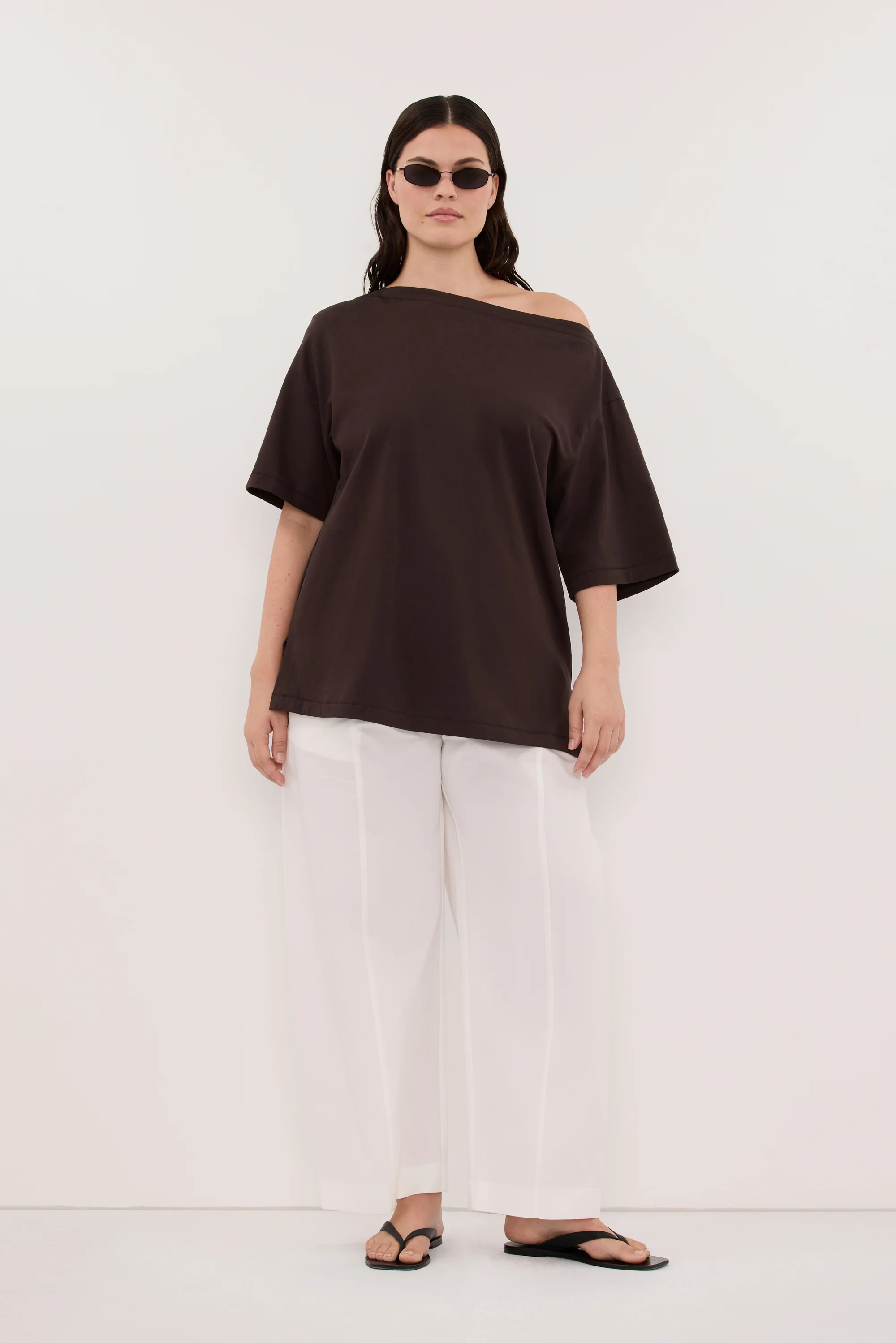 ESME BITTER CHOC ASYM BOAT NECK TEE - Image 5