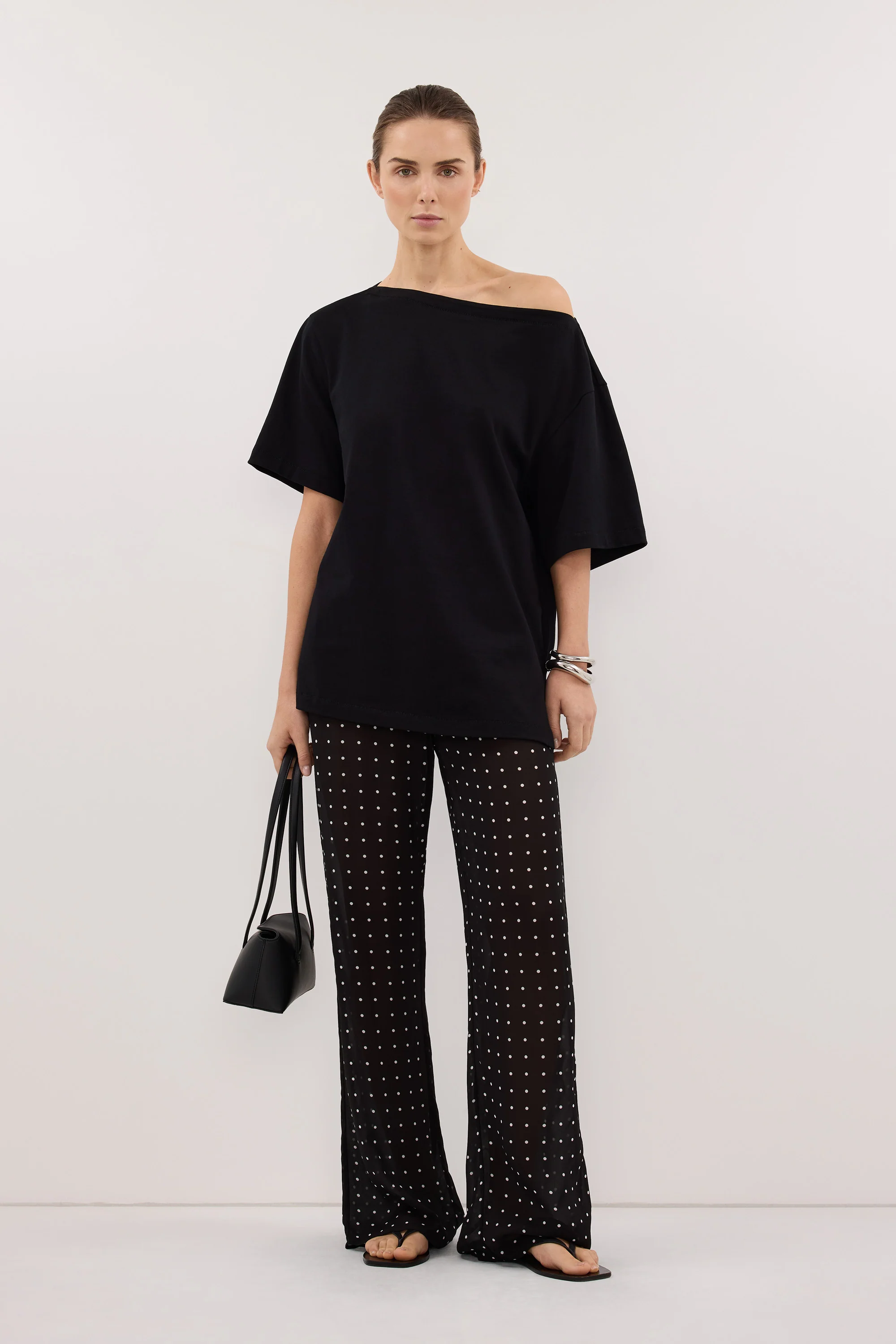 ESME BLACK ASYM BOAT NECK TEE