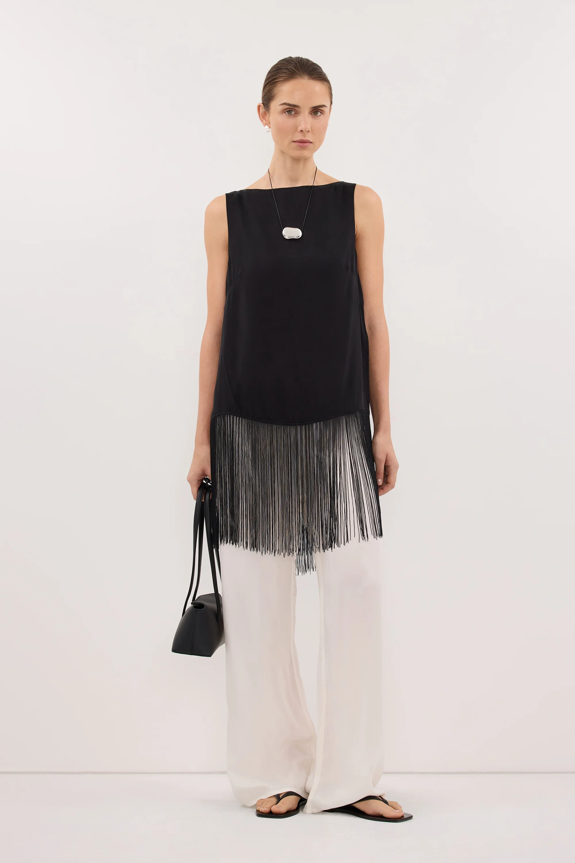 FIORA BLACK CUPRO FRINGE TOP - PRE ORDER