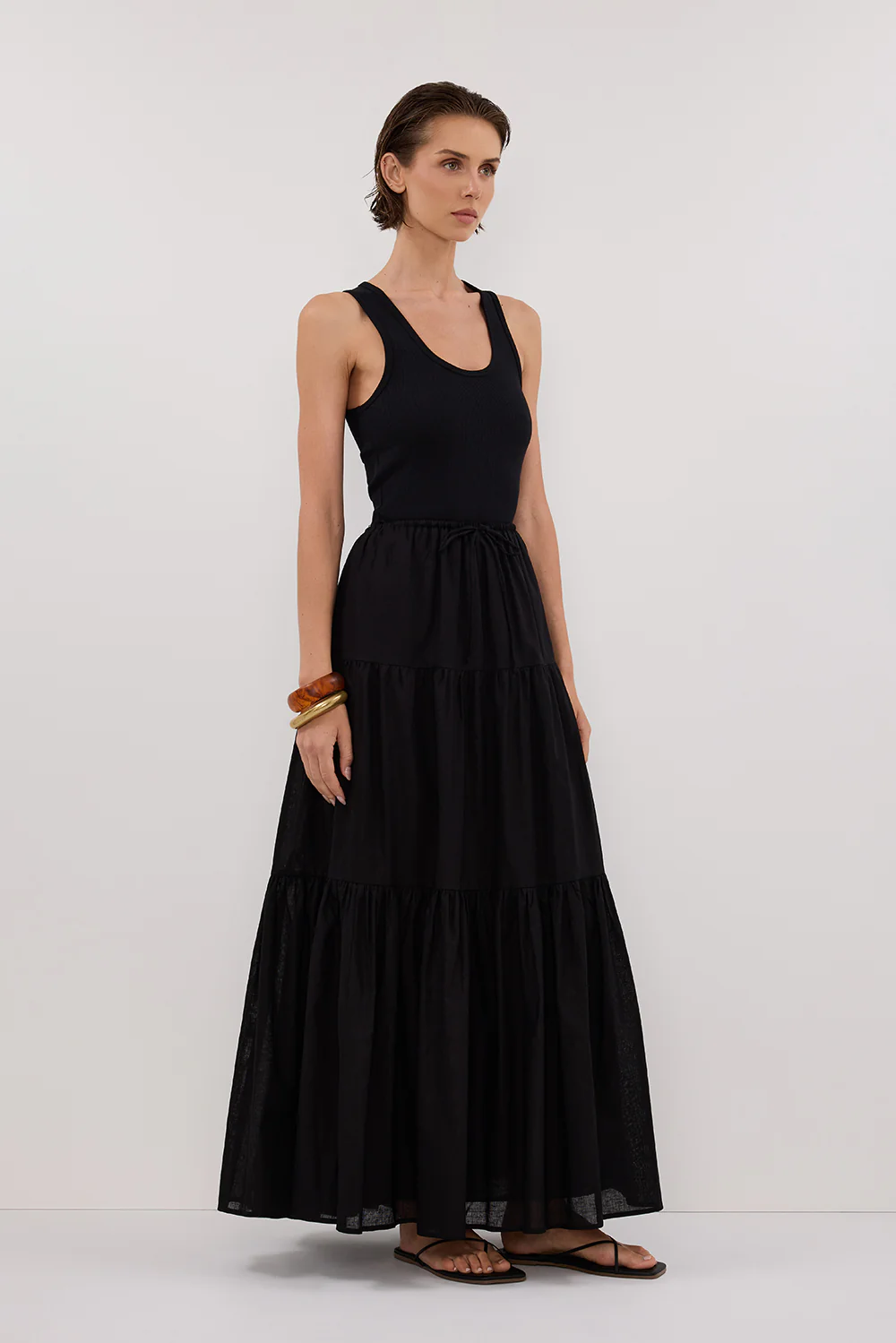 FLETCHER BLACK TIERED MAXI SKIRT - Image 3