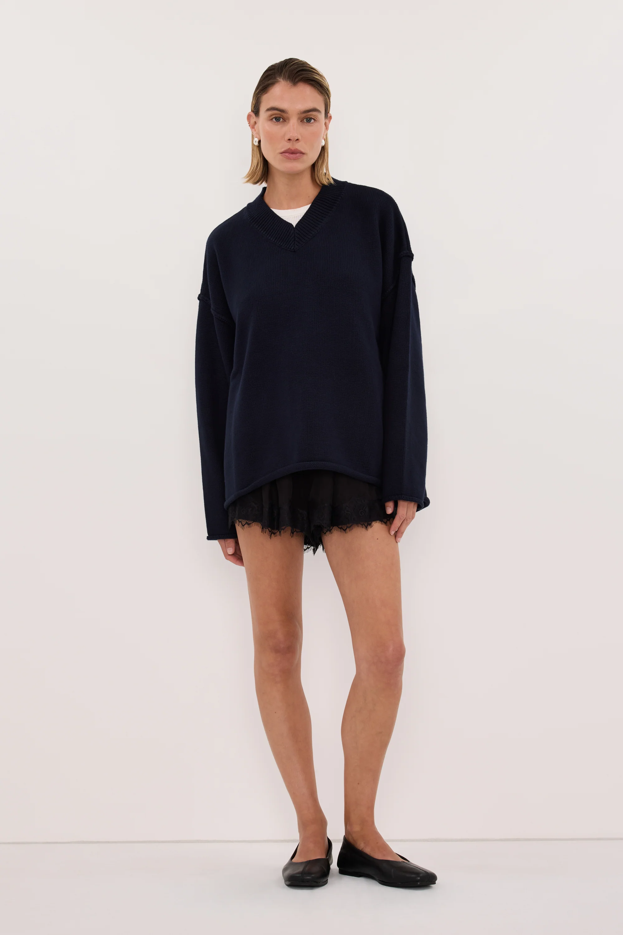 FLINT INK V NECK KNIT JUMPER