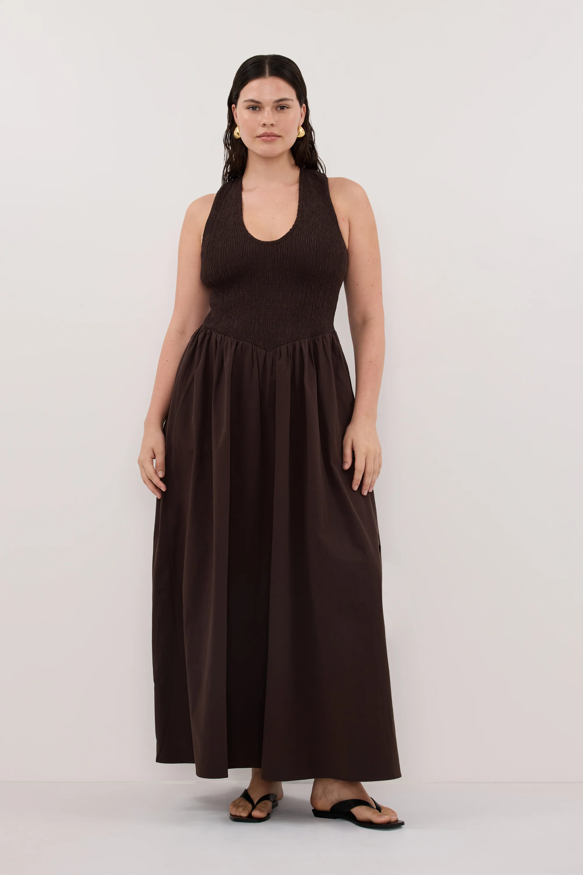 FLORENCE BURNT CHOC COTTON MIDI DRESS - Image 5