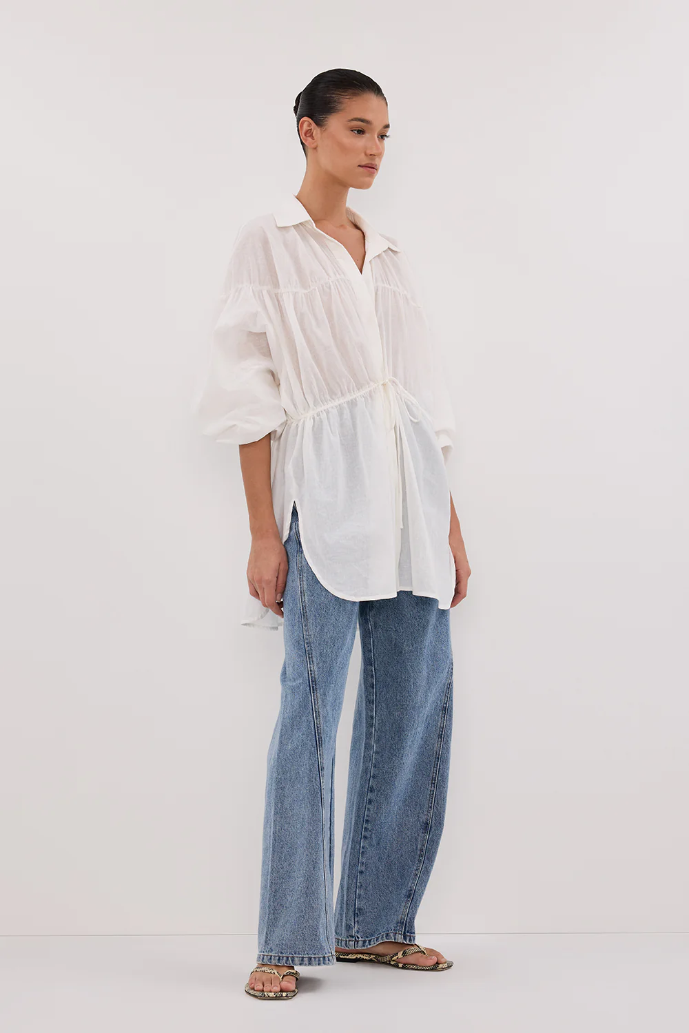 FLOYCE WHITE LINEN LONG SLEEVE TOP - Image 3