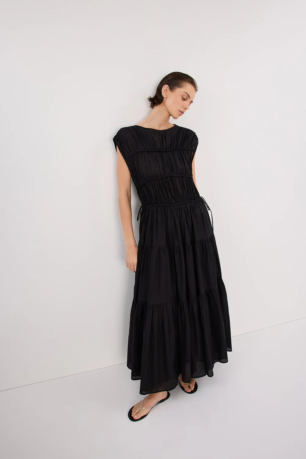 FLYNN BLACK LINEN BLEND MIDI DRESS - Image 6