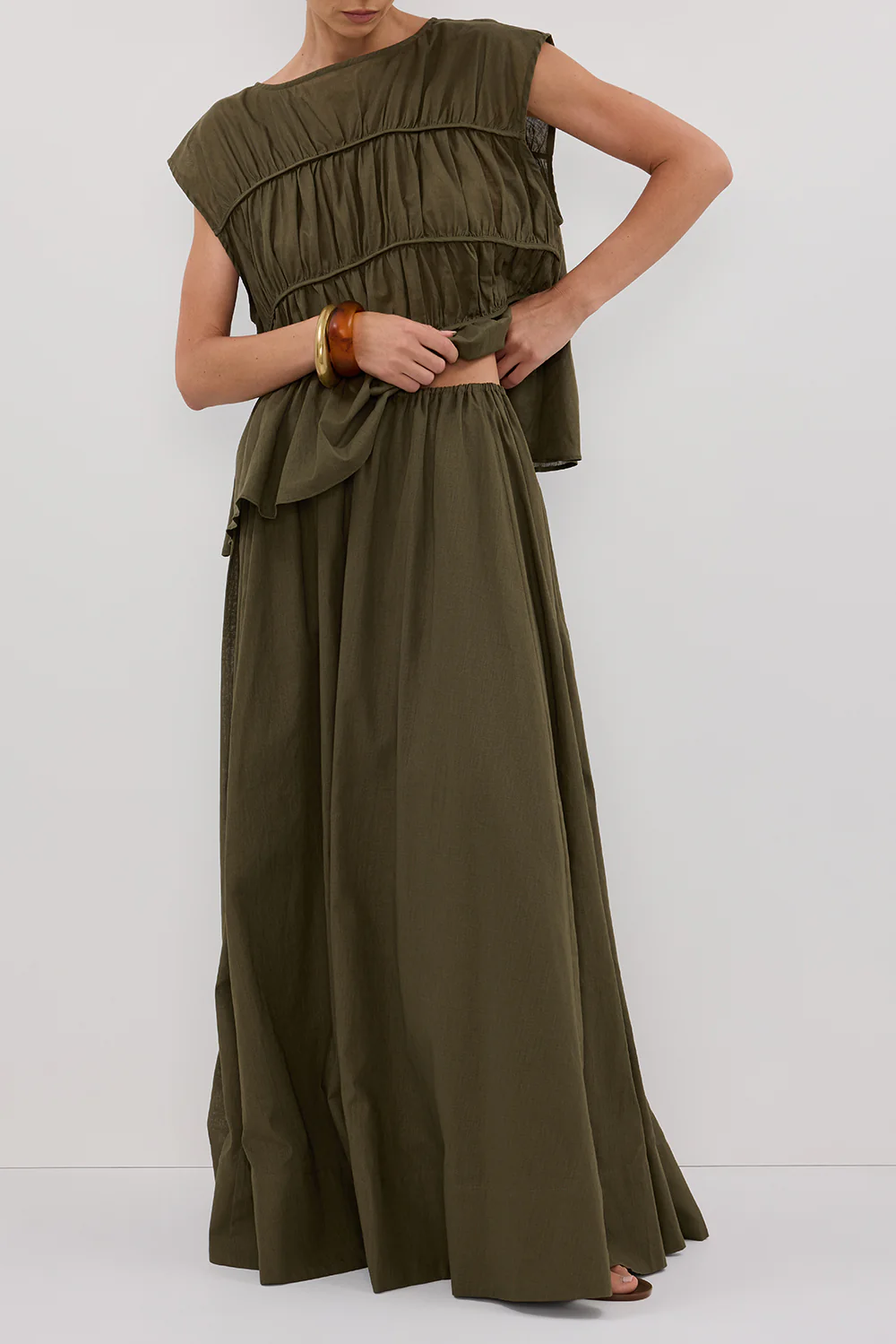 FLYNN OLIVE LINEN BLEND TIE MAXI SKIRT - Image 2