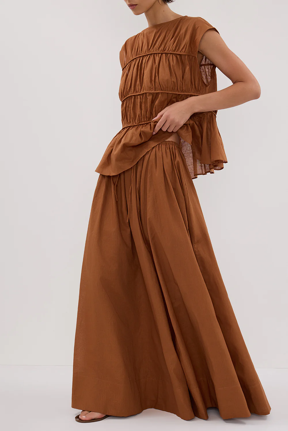 FLYNN RUST LINEN BLEND TIE MAXI SKIRT - Image 2