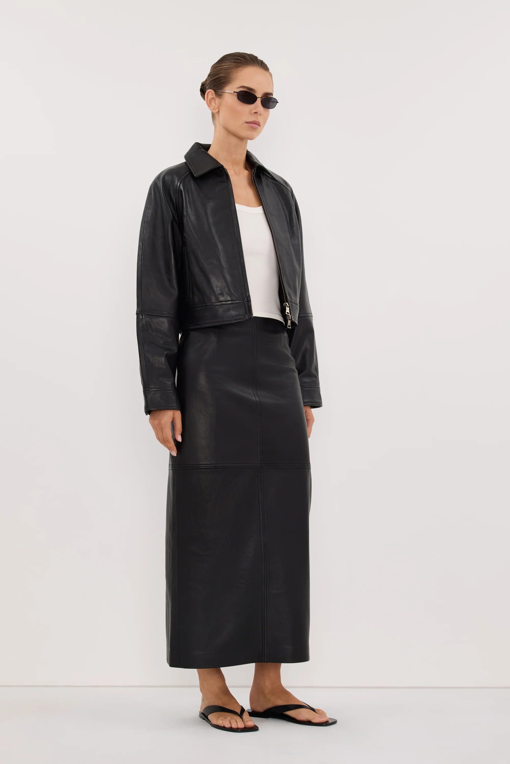 FREYA BLACK CROPPED LEATHER JACKET - Image 4