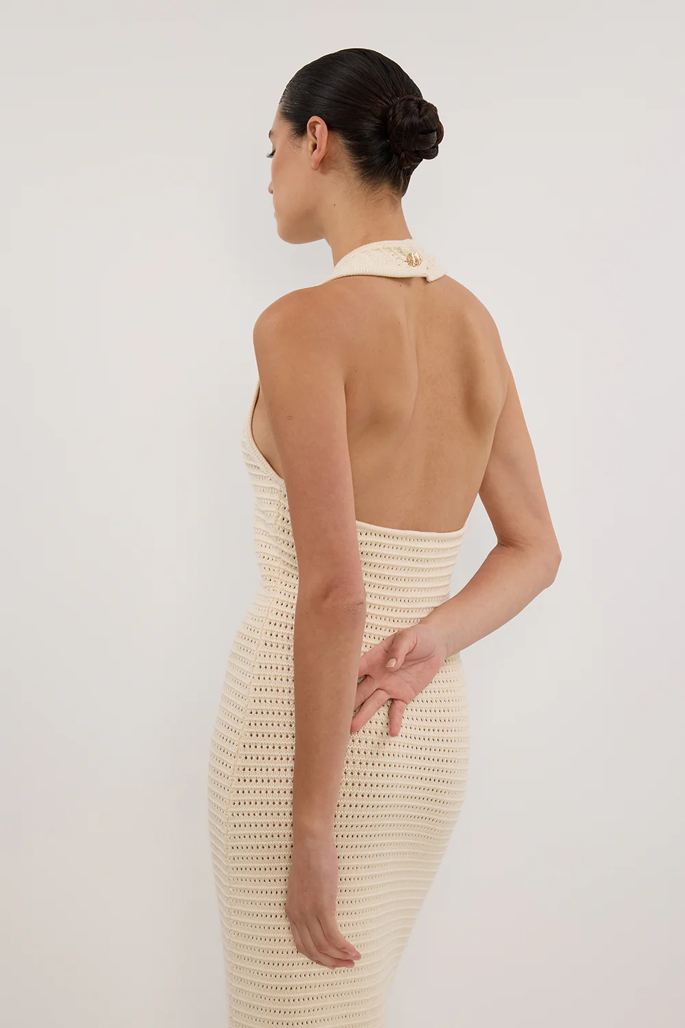 GINA CREAM HALTER CROCHET MIDI DRESS - Image 3