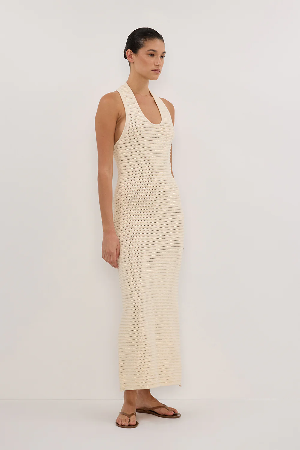 GINA CREAM HALTER CROCHET MIDI DRESS - Image 4