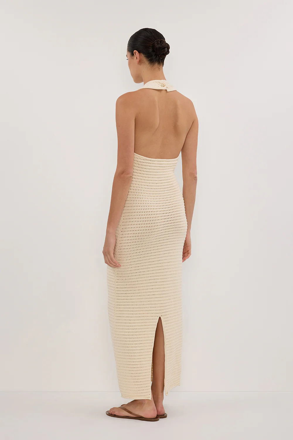 GINA CREAM HALTER CROCHET MIDI DRESS - Image 5
