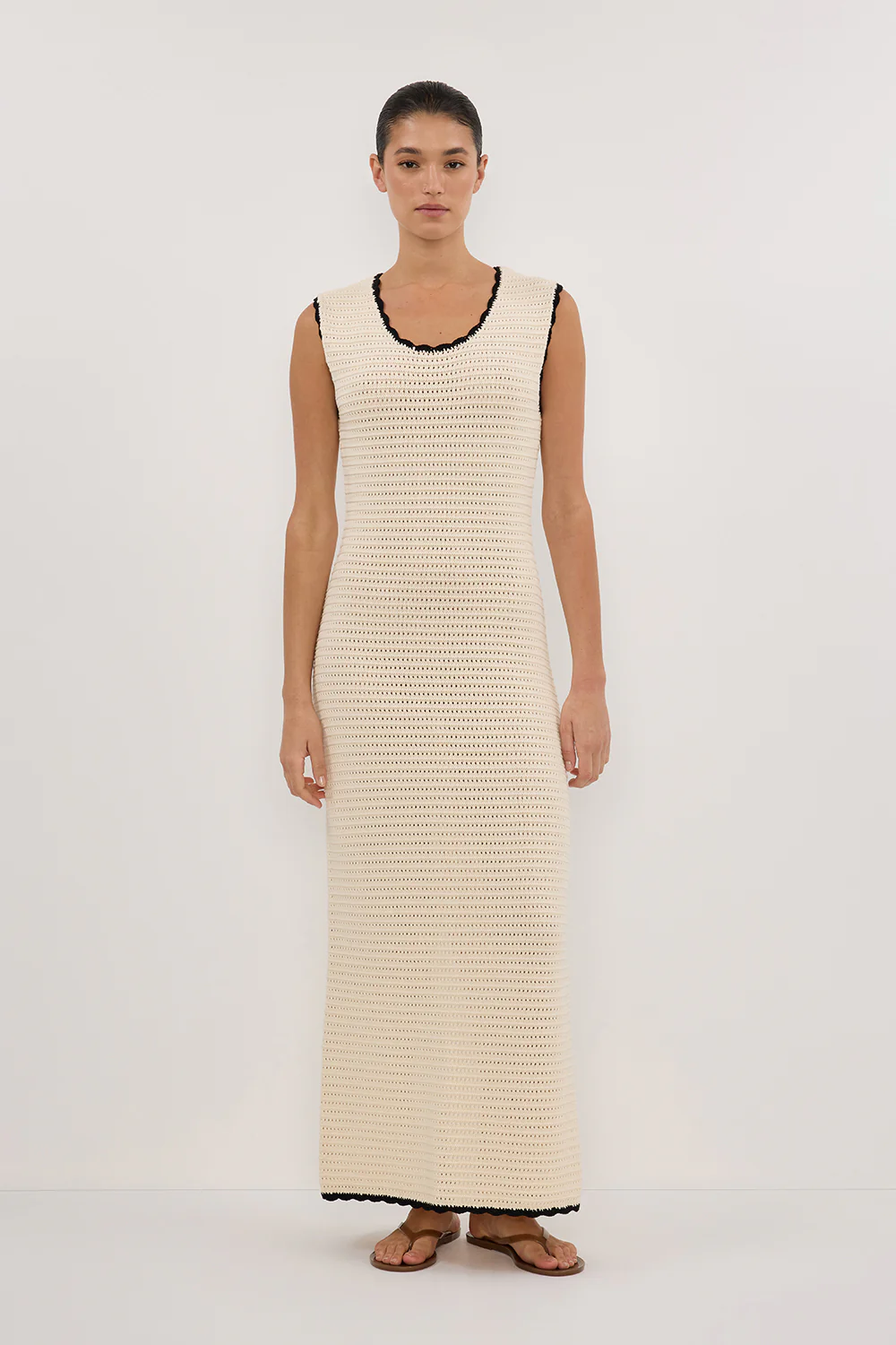 GINA CREAM SCOOP CROCHET MIDI DRESS - Image 2