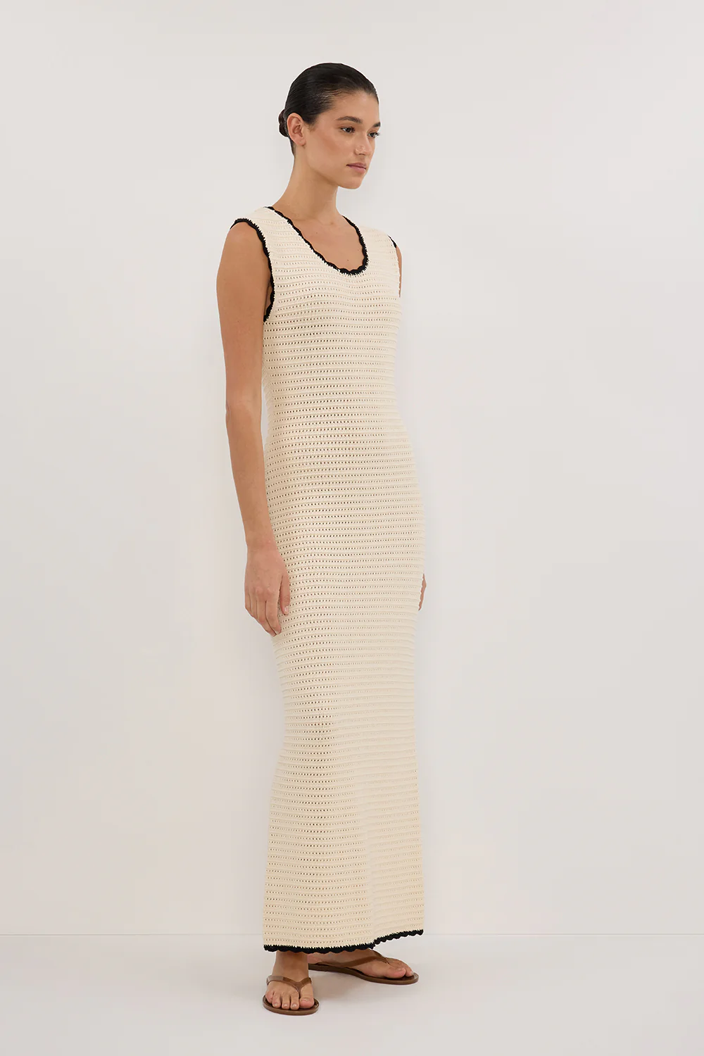 GINA CREAM SCOOP CROCHET MIDI DRESS - Image 3