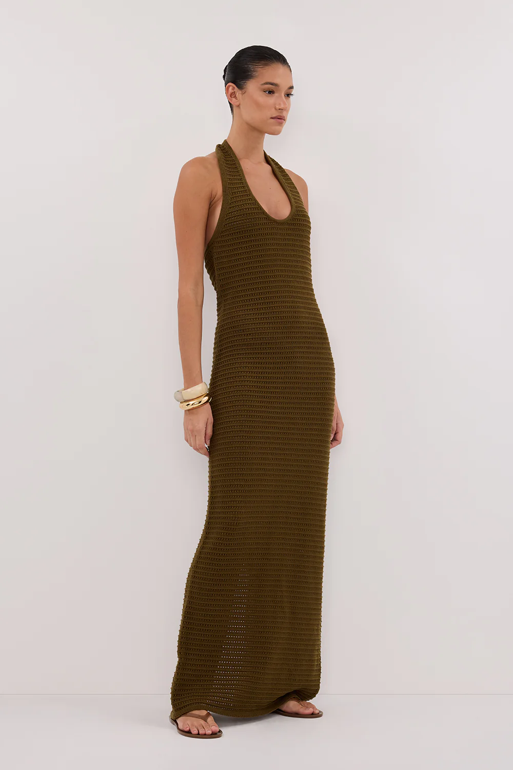 GINA OLIVE HALTER CROCHET MIDI DRESS - Image 3