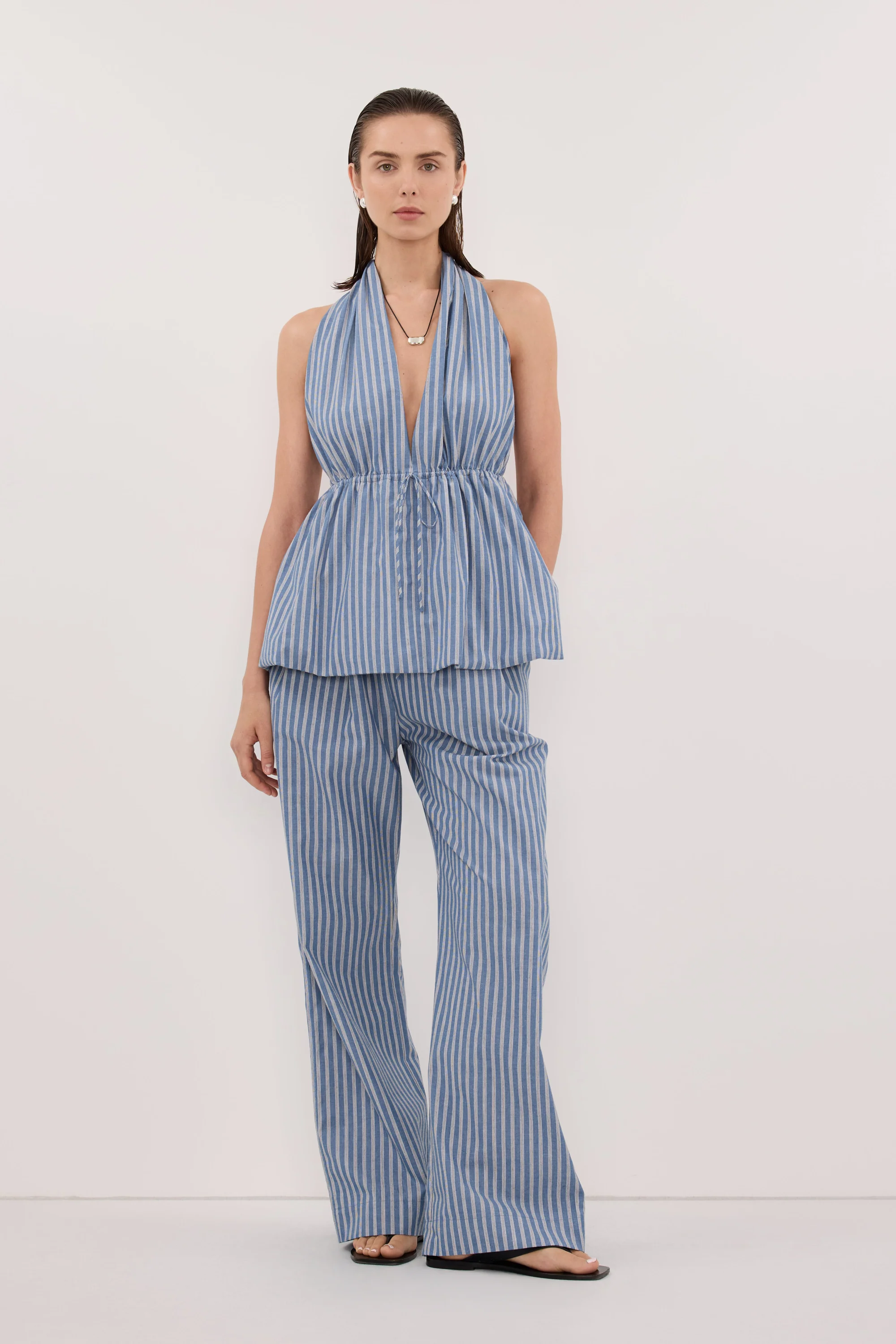 GRACIE BLUE STRIPE DRAWSTRING PANT - Image 2