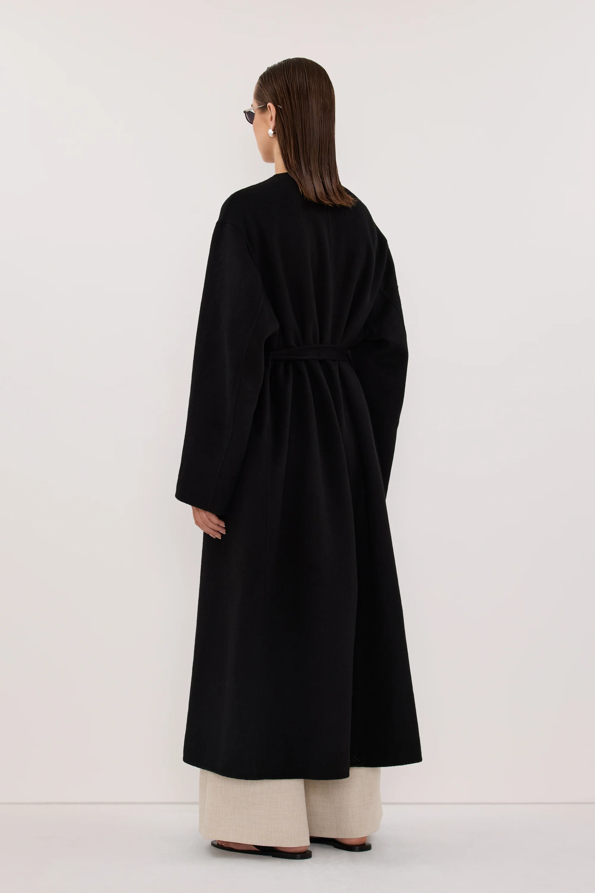 GRETA BLACK COLLARLESS WOOL BLEND COAT - Image 4