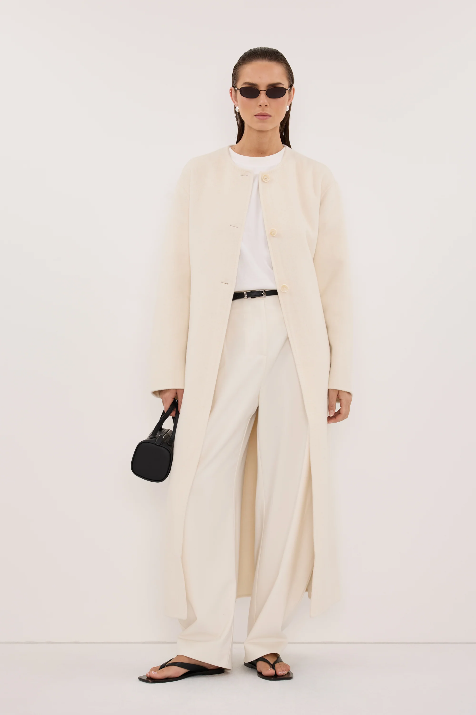 GRETA OFF WHITE COLLARLESS WOOL BLEND COAT - Image 2